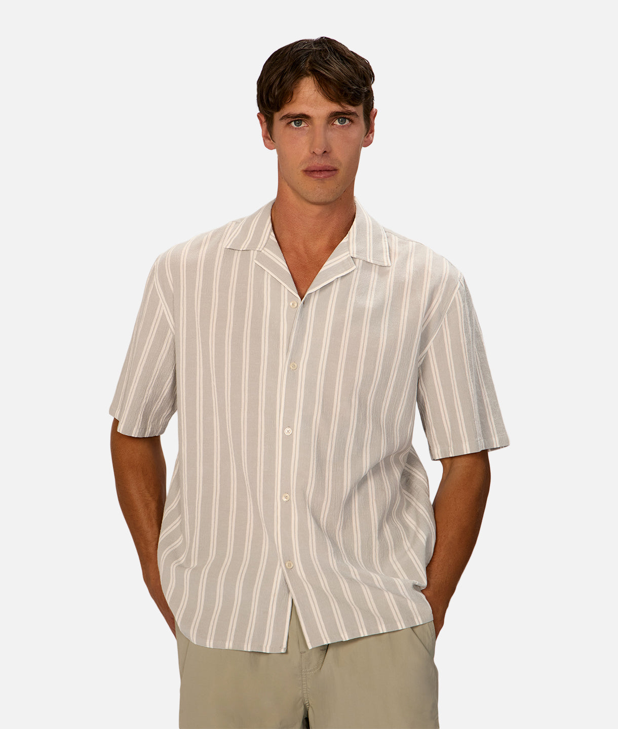 Premium Striped Short Sleeve Magna Shirt for Men - Sage White & Classic Fit - Perfect for Casual Wear, Office & Summer Outings