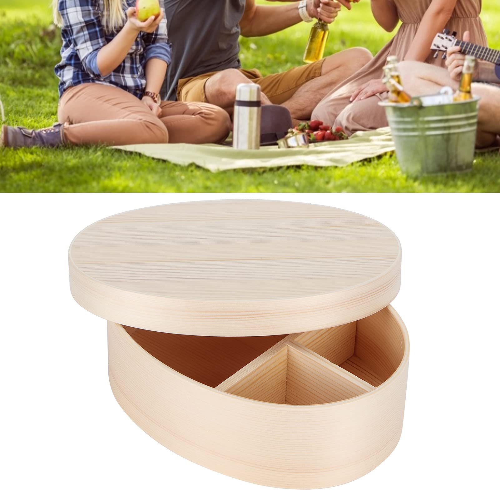 Premium Wooden Bento Lunch Box with Compartments - Eco-Friendly Portable Food Container for Students & Office Workers (17.5