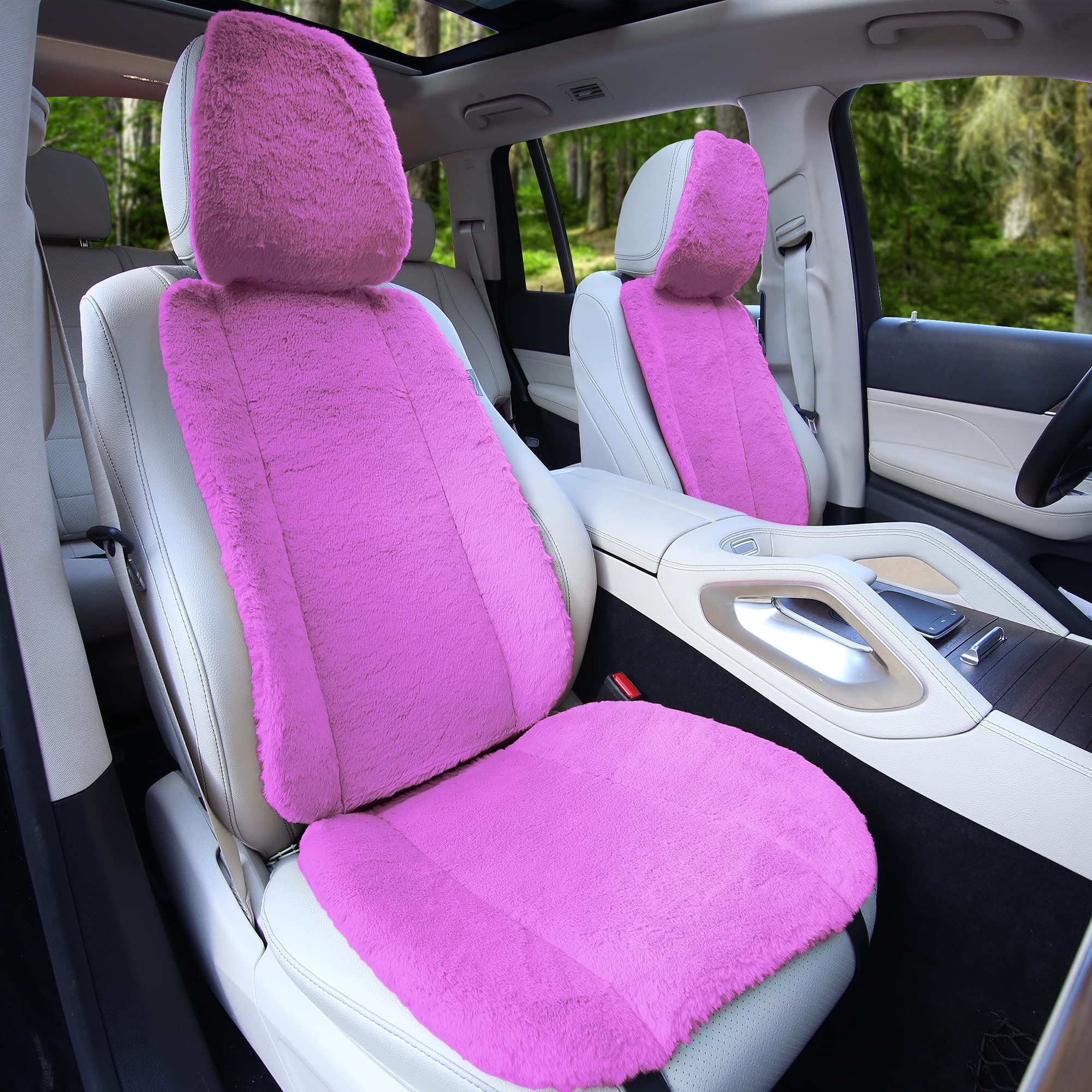 TLH Purple Doe16 Faux Rabbit Fur Car Seat Cushions - Soft & Luxurious Comfort for Cars, Trucks, SUVs & Vans - Perfect for Long Drives, Road Trips & Winter Warmth