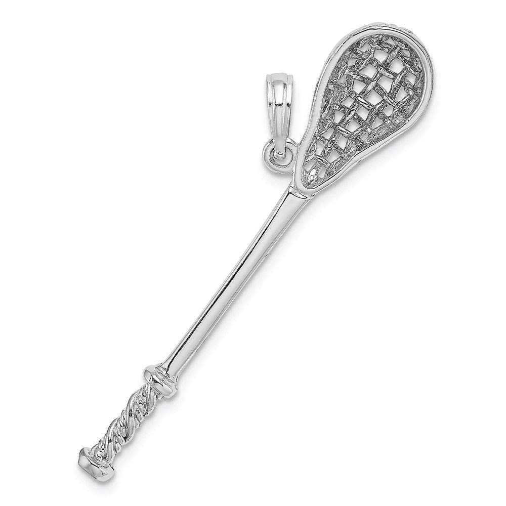 14K White Gold 3D Lacrosse Stick Pendant Charm - Elegant Sports Jewelry for Athletes & Lacrosse Fans - Perfect for Necklaces, Bracelets & Gifts