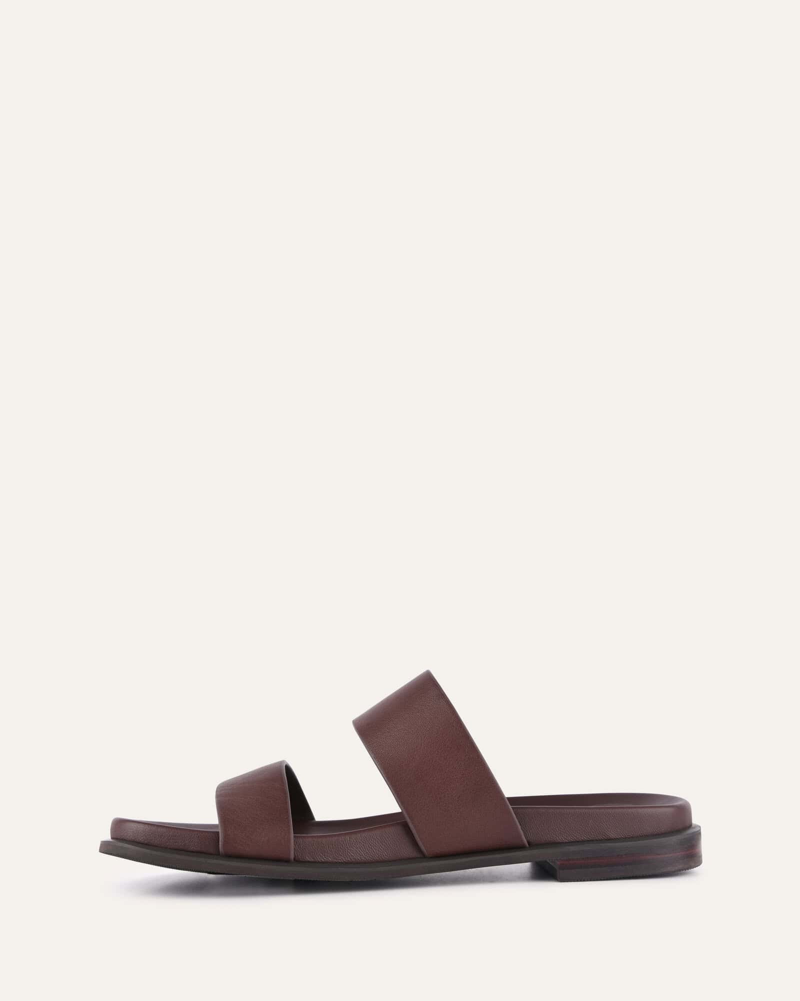 HAYES Flat Sandals for Women - Brown Leather Comfortable Slide Sandals - Perfect for Beach, Vacation, and Summer Outfits