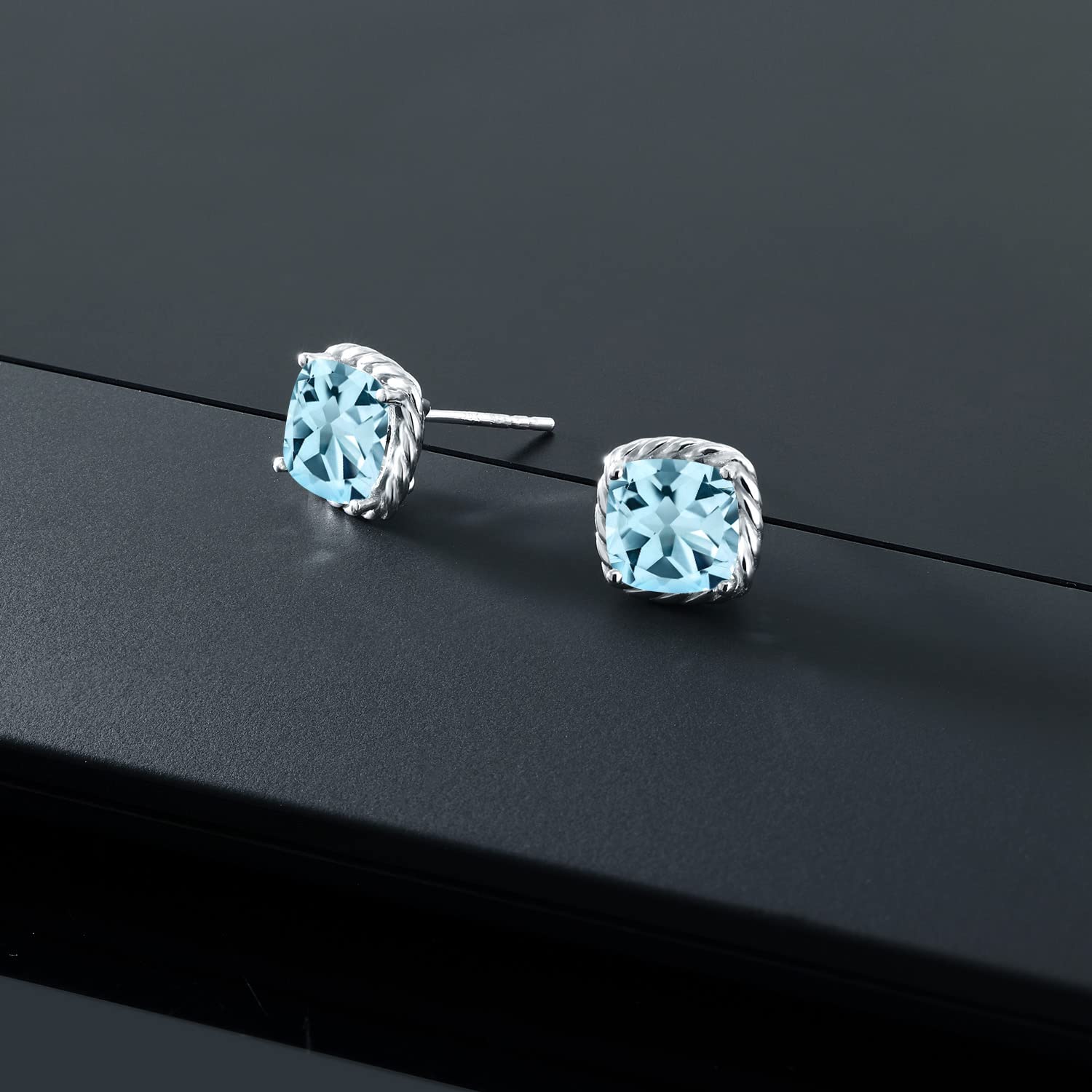 10K White Gold 7MM Cushion Cut Birthstone Stud Earrings for Women & Men | Gemstone Jewelry Gifts for Her, Mom, Wife | Anniversary, Birthday, Valentine's Day Present | Fine Jewelry for Everyday Wear & Special Occasions