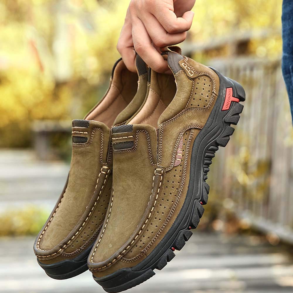 **Men's Leather Walking Shoes - Lightweight Breathable Slip-On Loafers for Casual, Business & Office Wear | Comfortable Dress Shoes for Work & Daily Use**