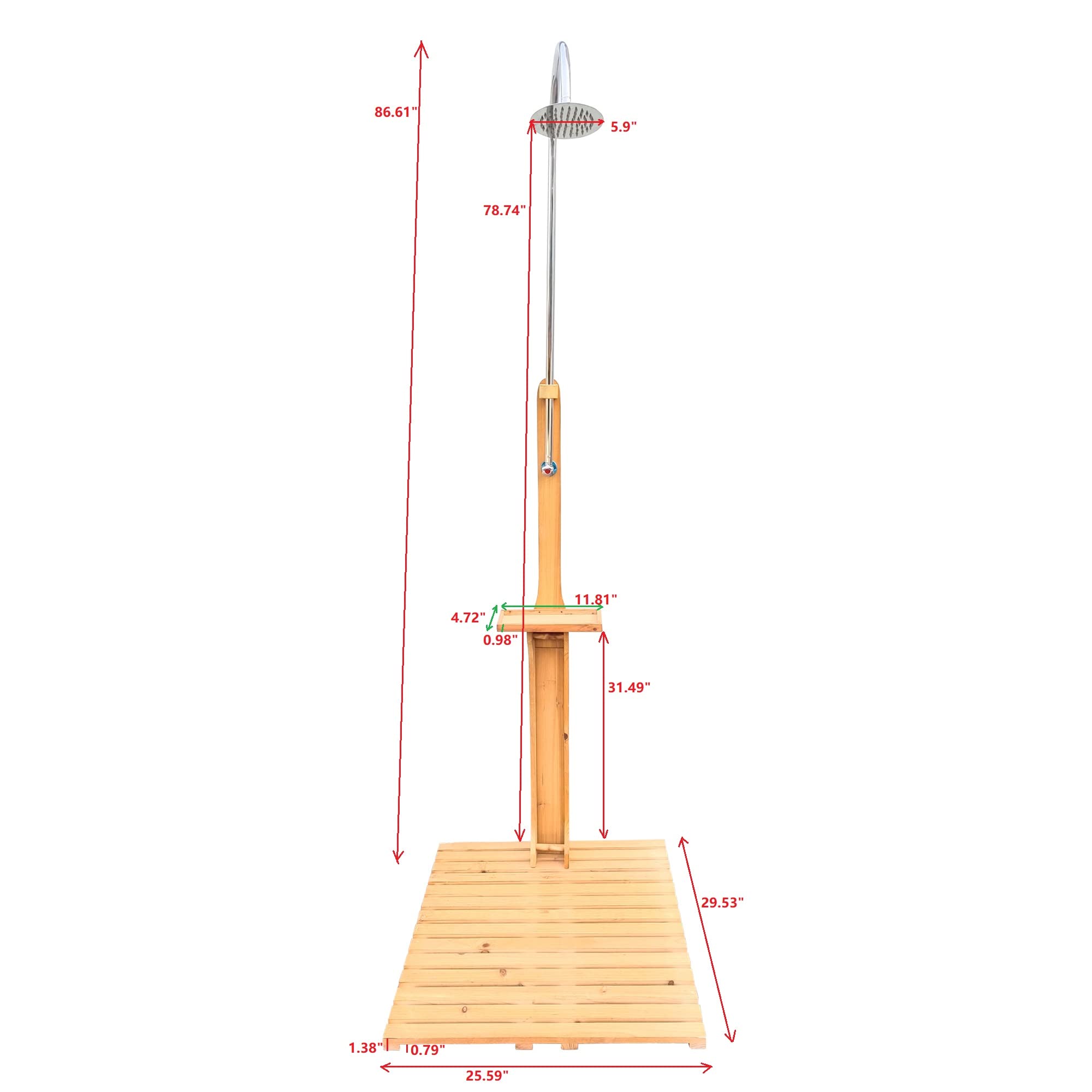Premium Outdoor Garden Pool Shower with Wooden Stand | Adjustable Water Pressure for Swimming Pools, Patios & Terraces | Perfect for Post-Swim Rinse, Beach House, and Backyard Relaxation