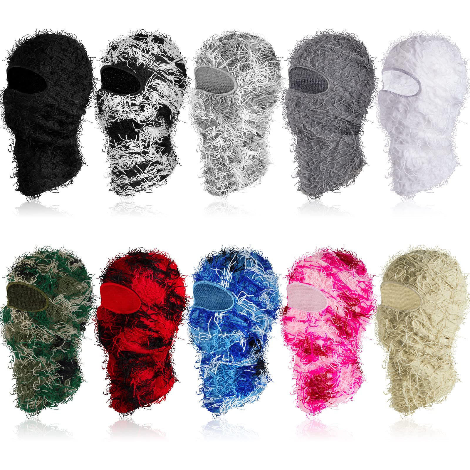 10-Pack Distressed Knitted Balaclava Ski Mask - Windproof Full Face Cover for Men & Women - One Size Fits Most (10 Colors) - Perfect for Skiing, Snowboarding, Motorcycling & Outdoor Winter Activities