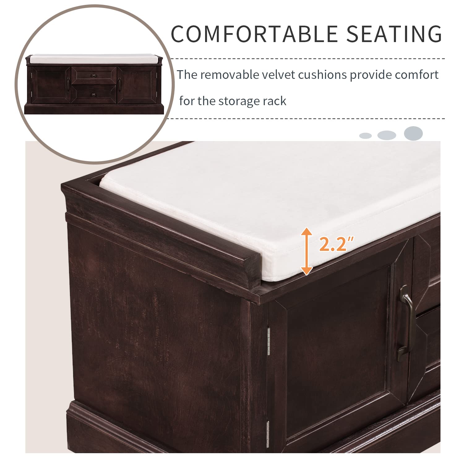 Solid Wood Storage Bench with Drawers & Cabinets - Entryway Shoe Bench for Living Room & Hallway
