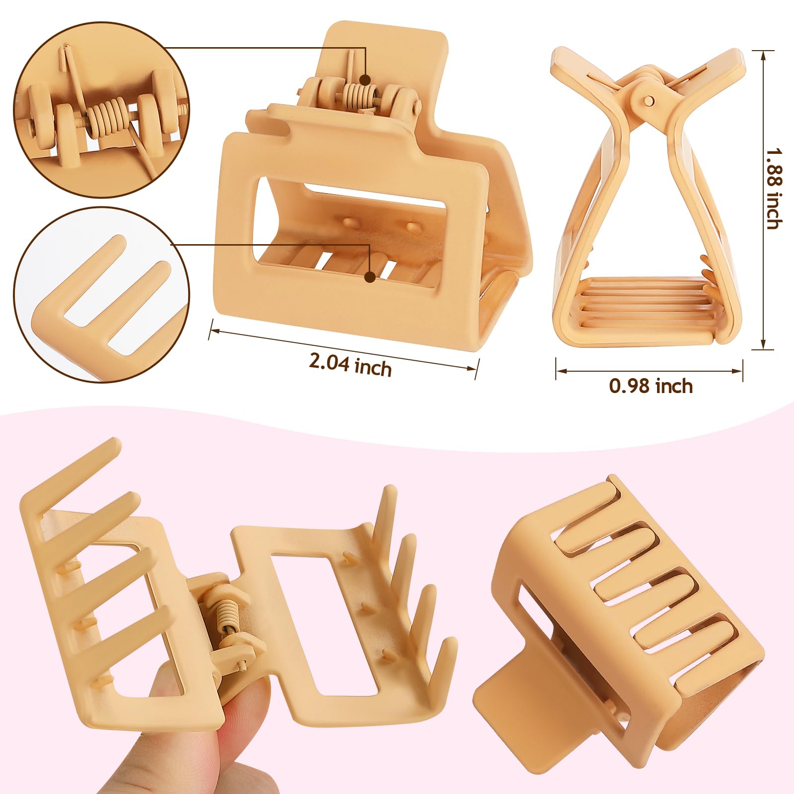 8 Pack Small Rectangle Claw Clips for Thin, Medium & Thick Hair - 2 Inch Cute Jaw Hair Clips for Women & Girls - Perfect for Ponytails, Buns & Everyday Hairstyles
