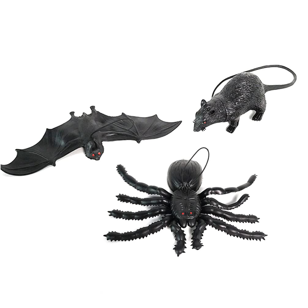 TOYANDONA Plastic Halloween Decorations - Scary Spider, Bat & Rat Artificial Animals for Halloween Party Favors, Haunted House Props & Outdoor Yard Decor | Perfect for Halloween Parties, Trick or Treat, Haunted House Themes & Spooky Decor