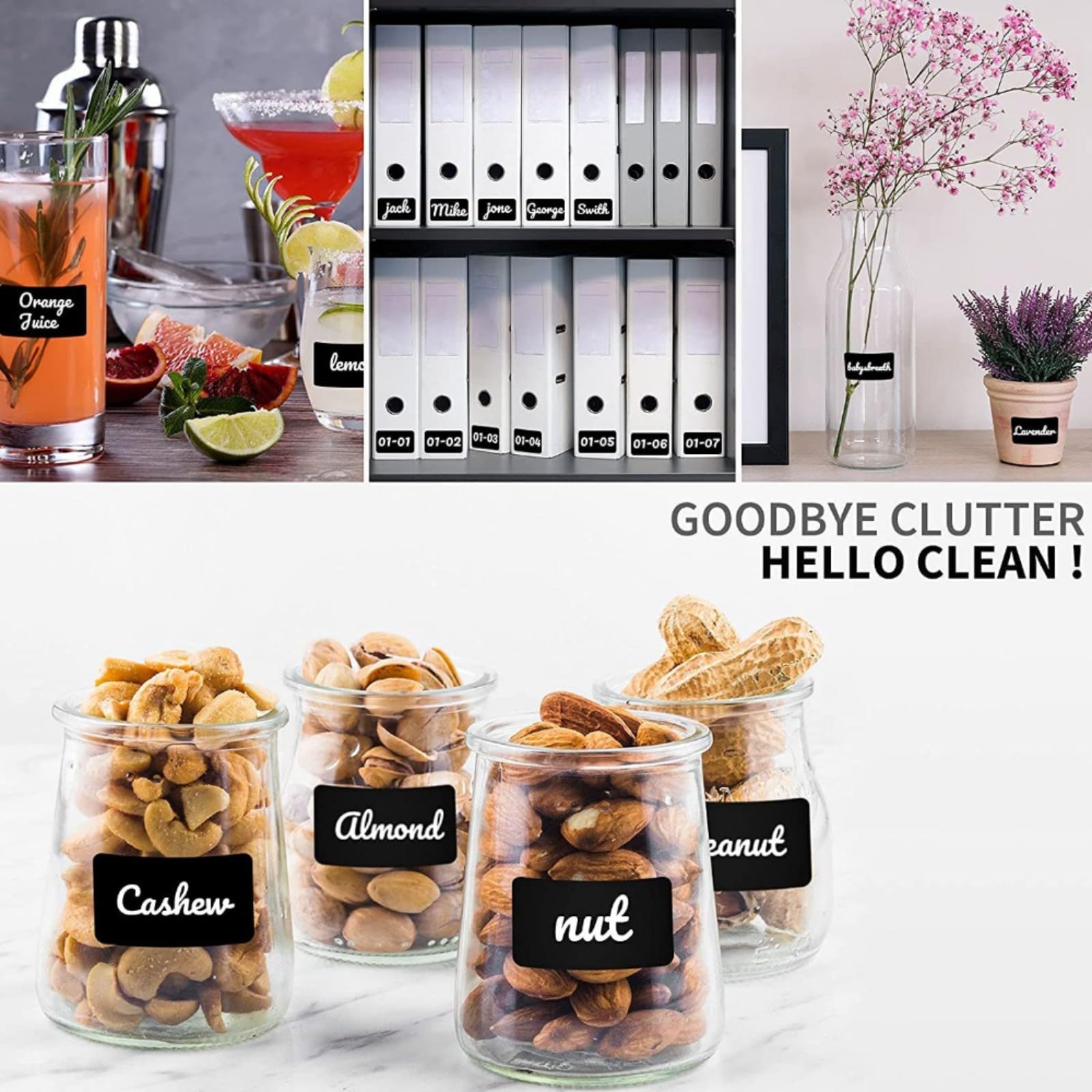 120 Pcs Reusable Chalkboard Labels Stickers - Waterproof Blackboard Sticker Kit with 1 Erasable Chalk Marker - Perfect for Pantry Organization, Mason Jars, Storage Bins, Office Supplies & Home Decoration