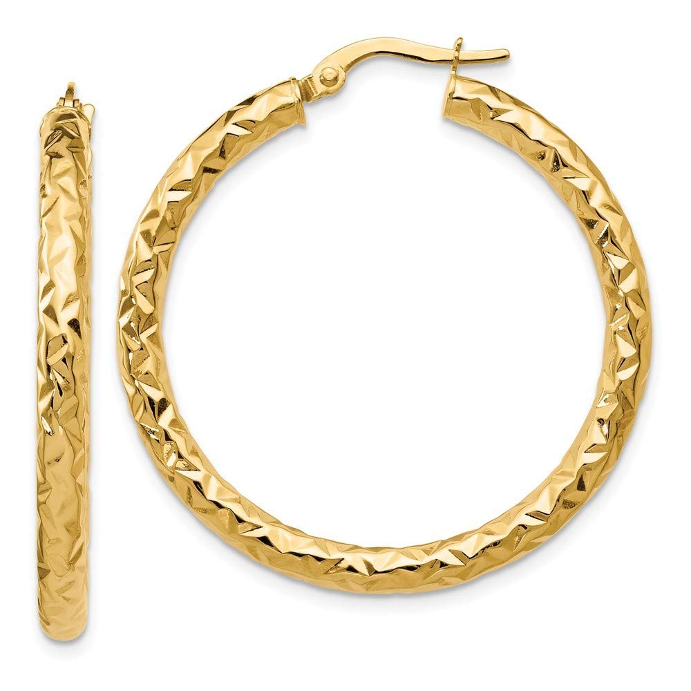 Roy Rose Jewelry Leslie's 14K Yellow Gold ForeverLite Polished & Textured Hoop Earrings for Women - Elegant Everyday Wear & Special Occasions