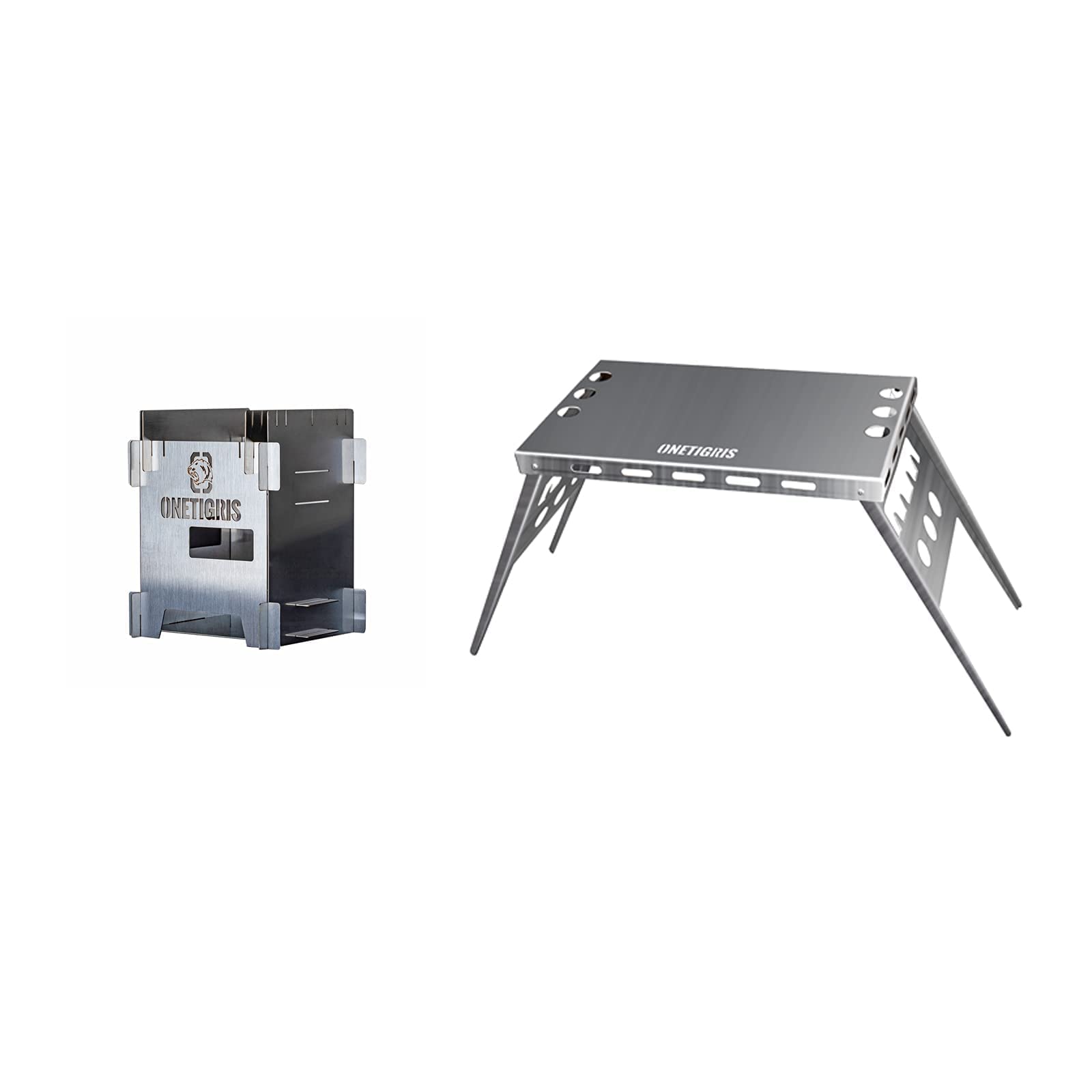 OneTigris ROCUBOID Portable Camping Wood Stove with OneTigris MEGABITE Foldable Outdoor Table - Perfect for Backpacking, Hiking & Picnic Adventures