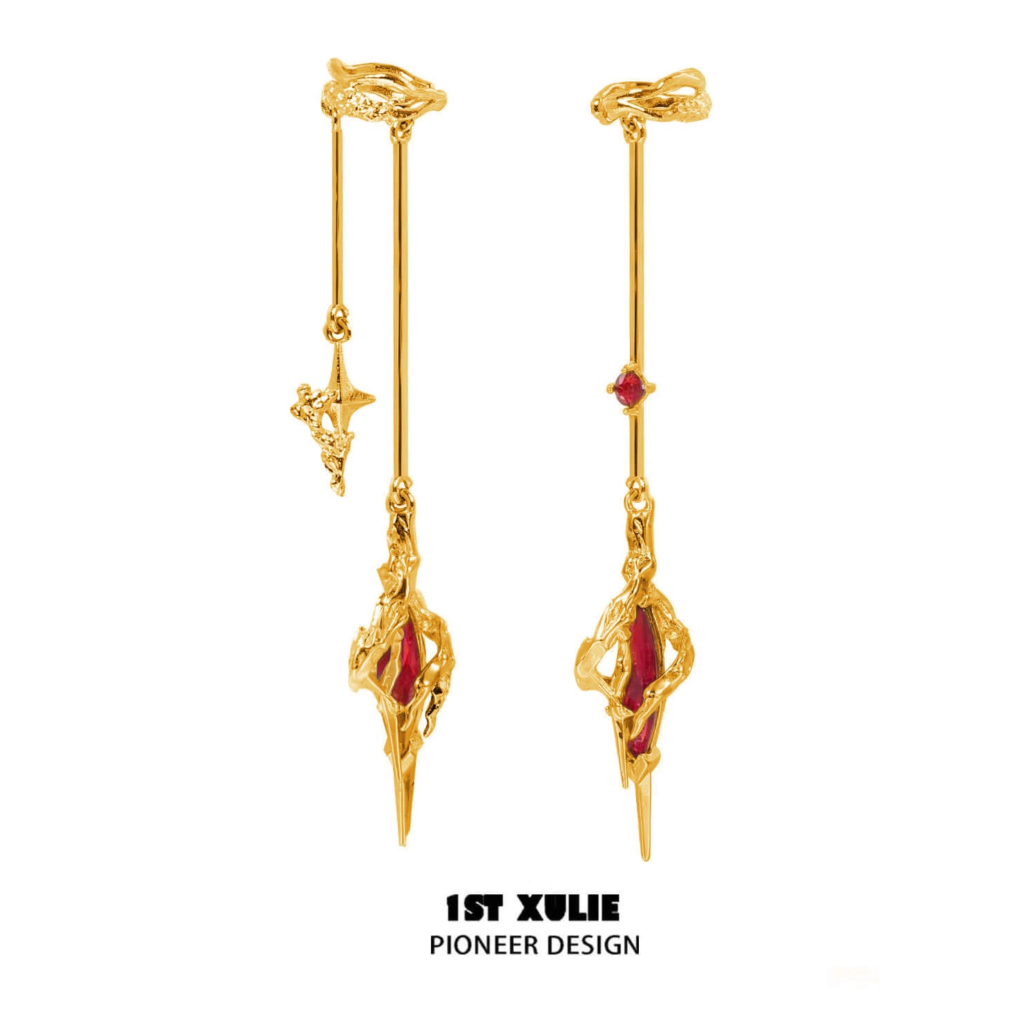 A  pair of 24k gold red ear clips