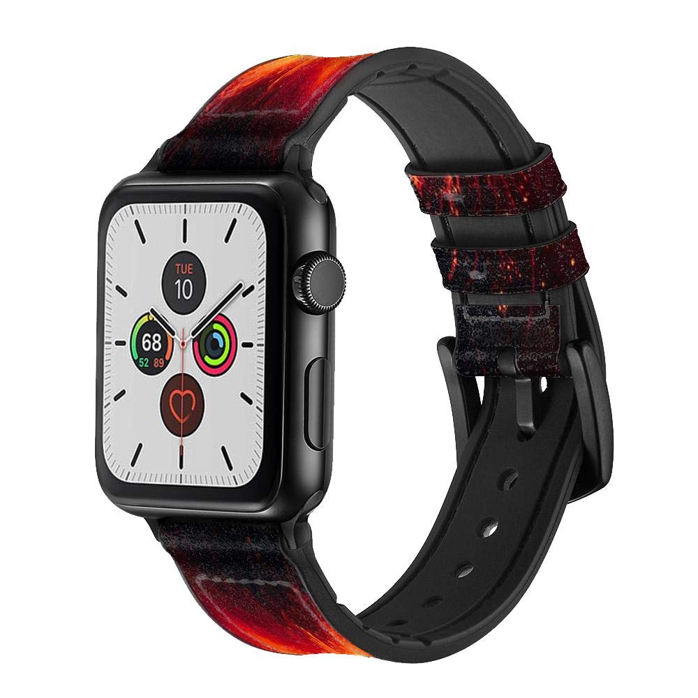 Volcano Lava Leather & Silicone Apple Watch Band for iWatch Series 7/8/SE - 42mm 44mm 45mm Compatible - Stylish Durable Smartwatch Strap for Workout, Running & Everyday Wear
