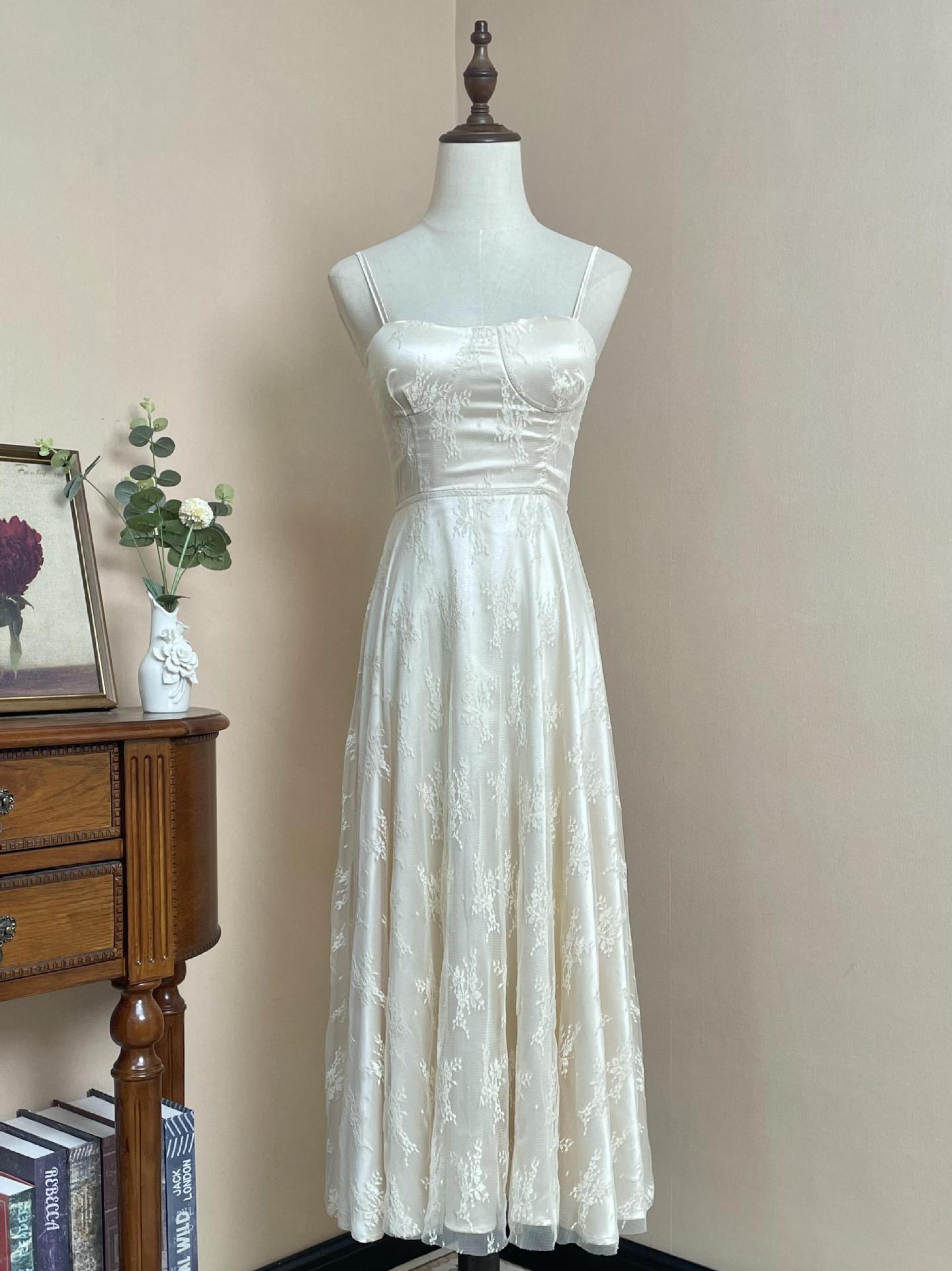 Elegant French Retro Lace Dress - Fairy Spaghetti Strap Summer Dress for Women | Perfect for Weddings, Parties & Beach Vacations