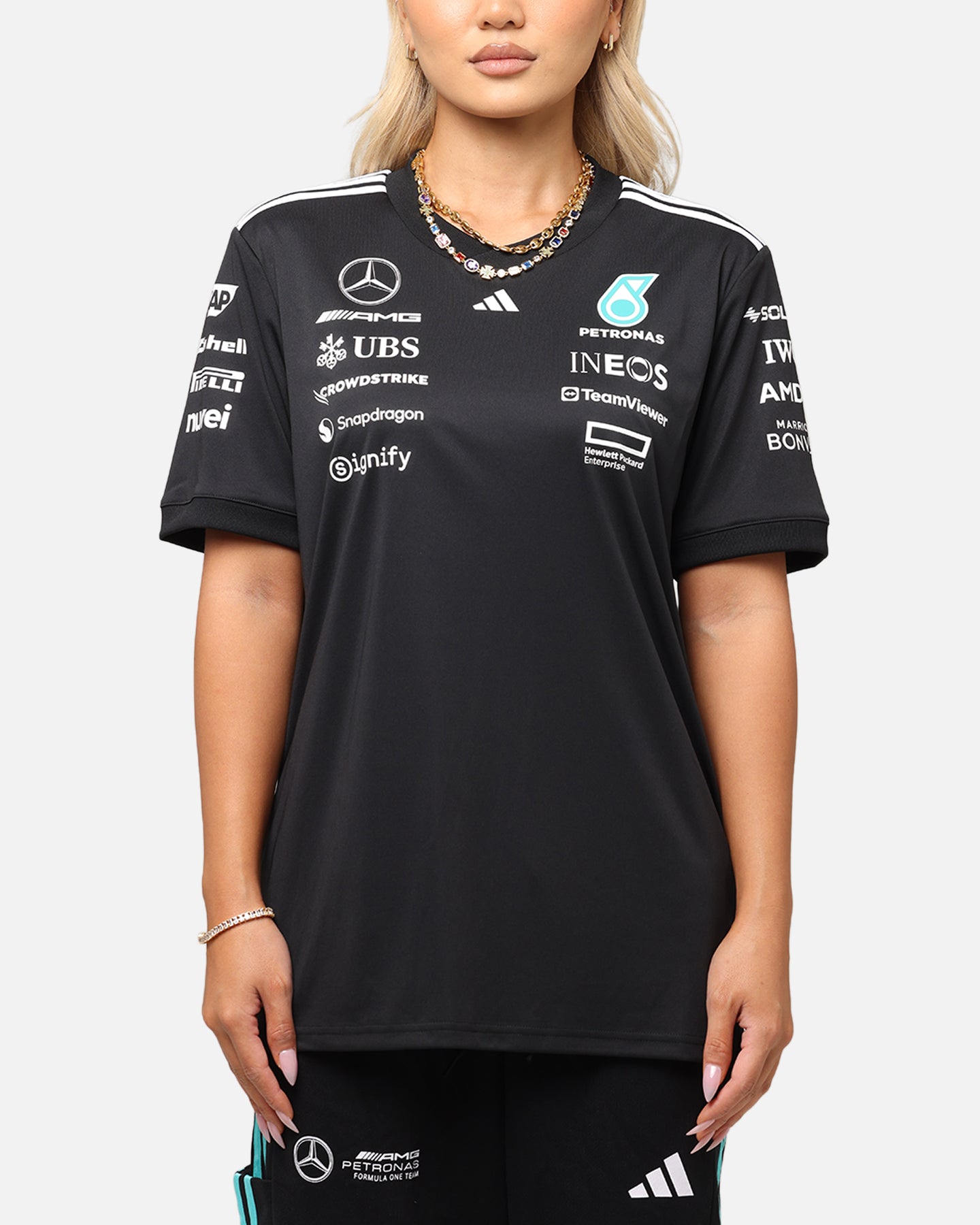 Adidas x Mercedes AMG Petronas Formula One F1 2025 Team Driver T-Shirt - Black - Official Motorsport Fan Gear for Racing Enthusiasts and F1 Supporters