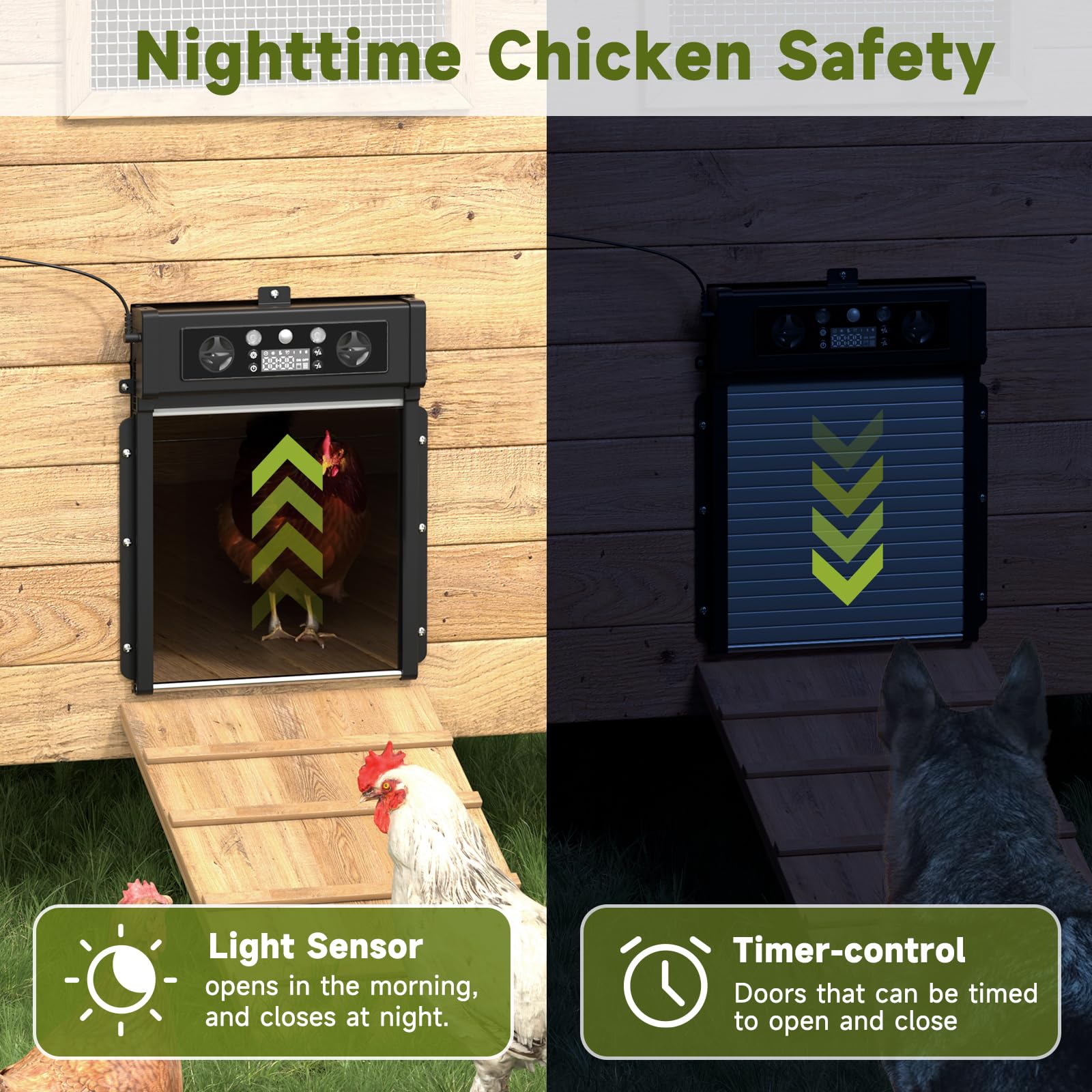 Solar Powered Automatic Chicken Coop Door with Timer & Remote Control - 4000mAh Battery Operated, Light Sensor, Weatherproof - Perfect for Backyard Poultry, Farm & Free-Range Chicken Keeping (Black)