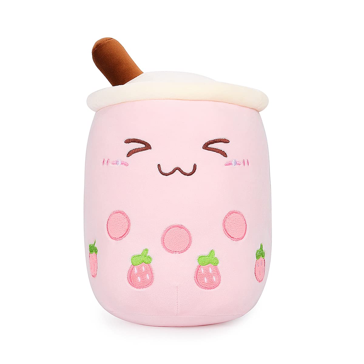 AIXINI 9.4 Inch Strawberry Boba Plush Toy - Cute Pink Bubble Tea Stuffed Animal, Soft Kawaii Milk Tea Cup Plushie for Kids | Perfect Gift for Birthday, Valentine's Day & Room Decor