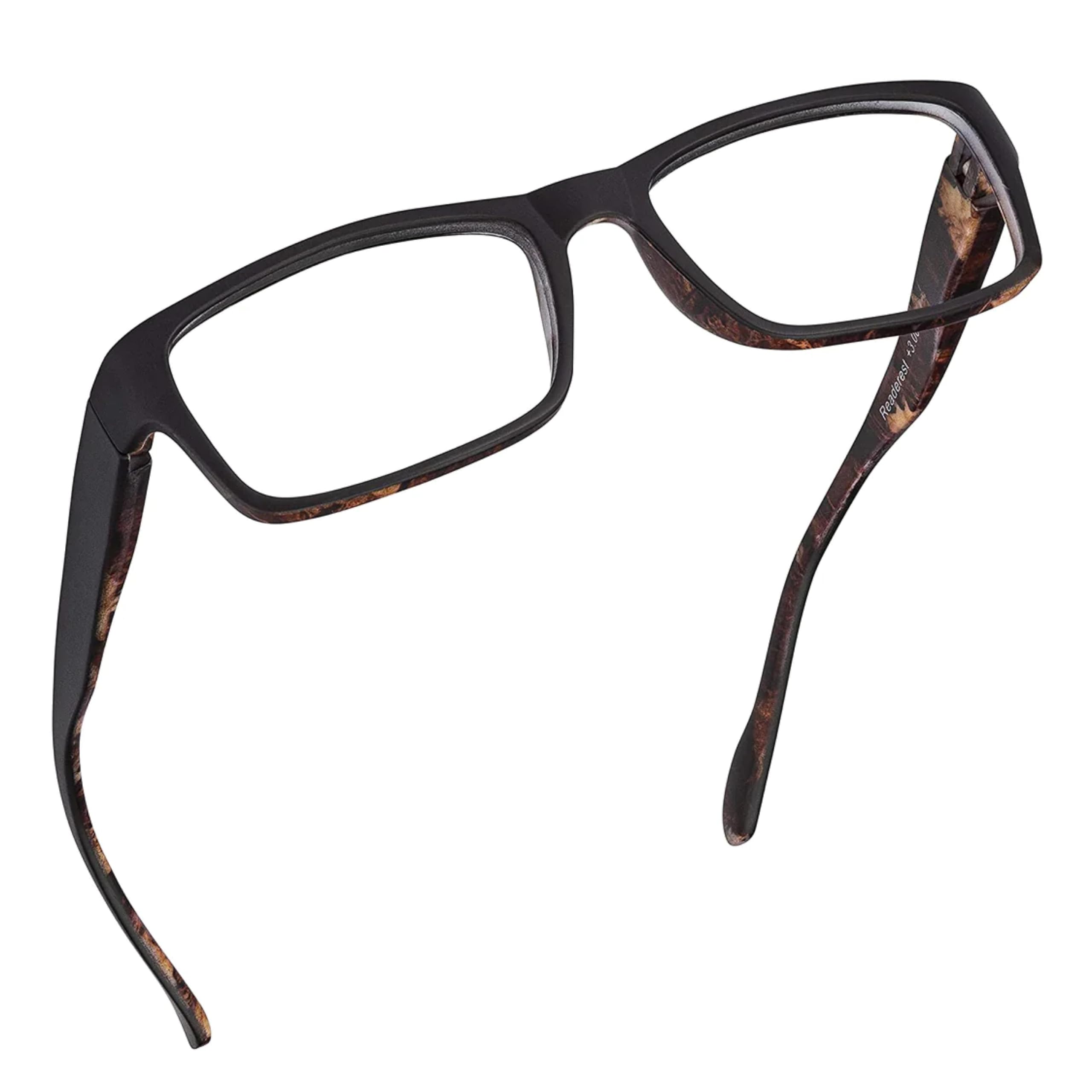 Readerest Blue Light Blocking Glasses for Computer & Reading - Anti Glare, UV Protection, Eye Strain Relief - Thin Reflective Lens (Black/Camo, 0.00 Magnification) - Stylish Unisex Eyewear for Office, Gaming & Digital Screen Use
