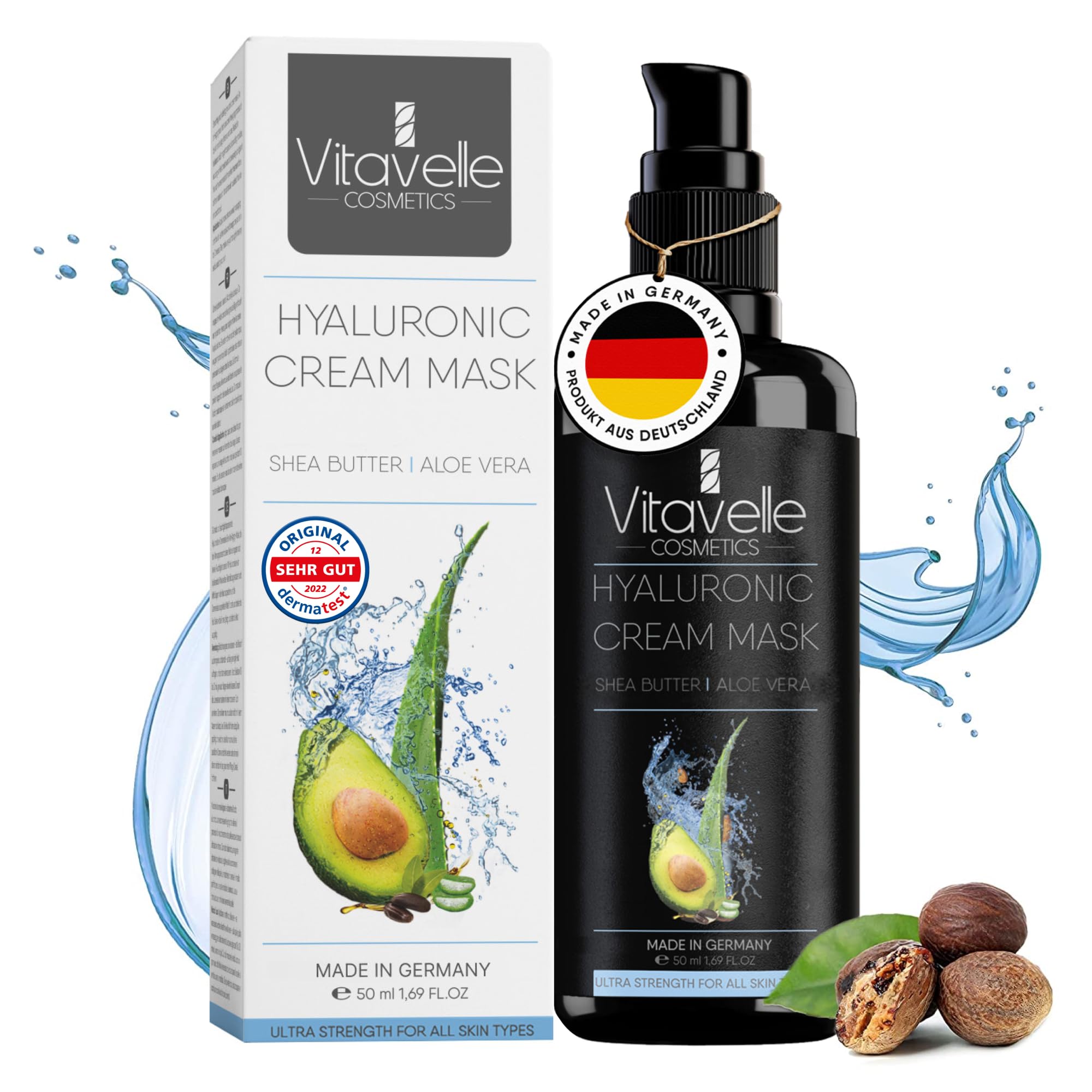 Hyaluronic Acid Hydrating Face Mask with Avocado Oil & Shea Butter - Vegan Anti-Aging Moisturizer for Dry Skin - Paraben-Free Skincare with Aloe Vera & Jojoba Oil - Perfect for Night Routine & Spa Days