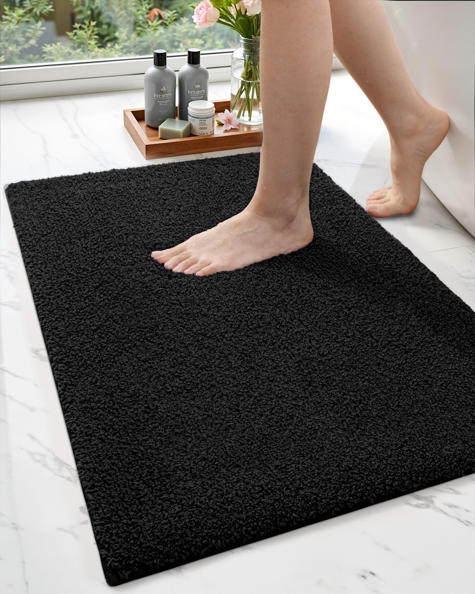 Non-Slip Microfiber Bath Mat 20x29 Inches - Soft Absorbent Washable Bathroom Rug with Modern Geometric Design, Perfect for Shower, Bathtub & Bathroom Floor Safety