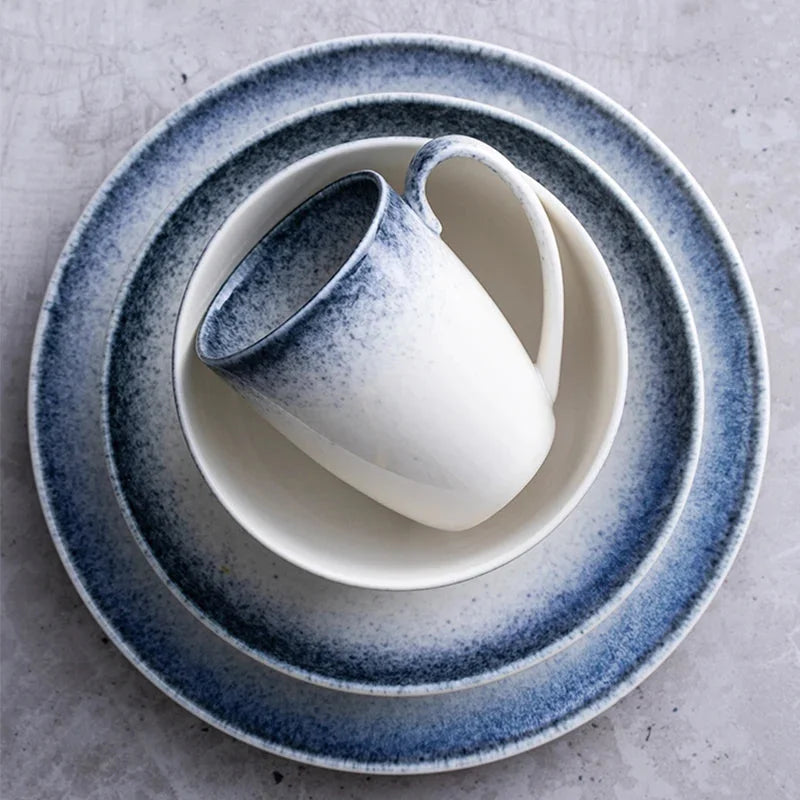 Coastal Rim Ceramic Dinner Plate Set - Elegant Handmade Porcelain Plates for Dining, Entertaining & Home Decor - Perfect for Restaurants, Weddings & Special Occasions