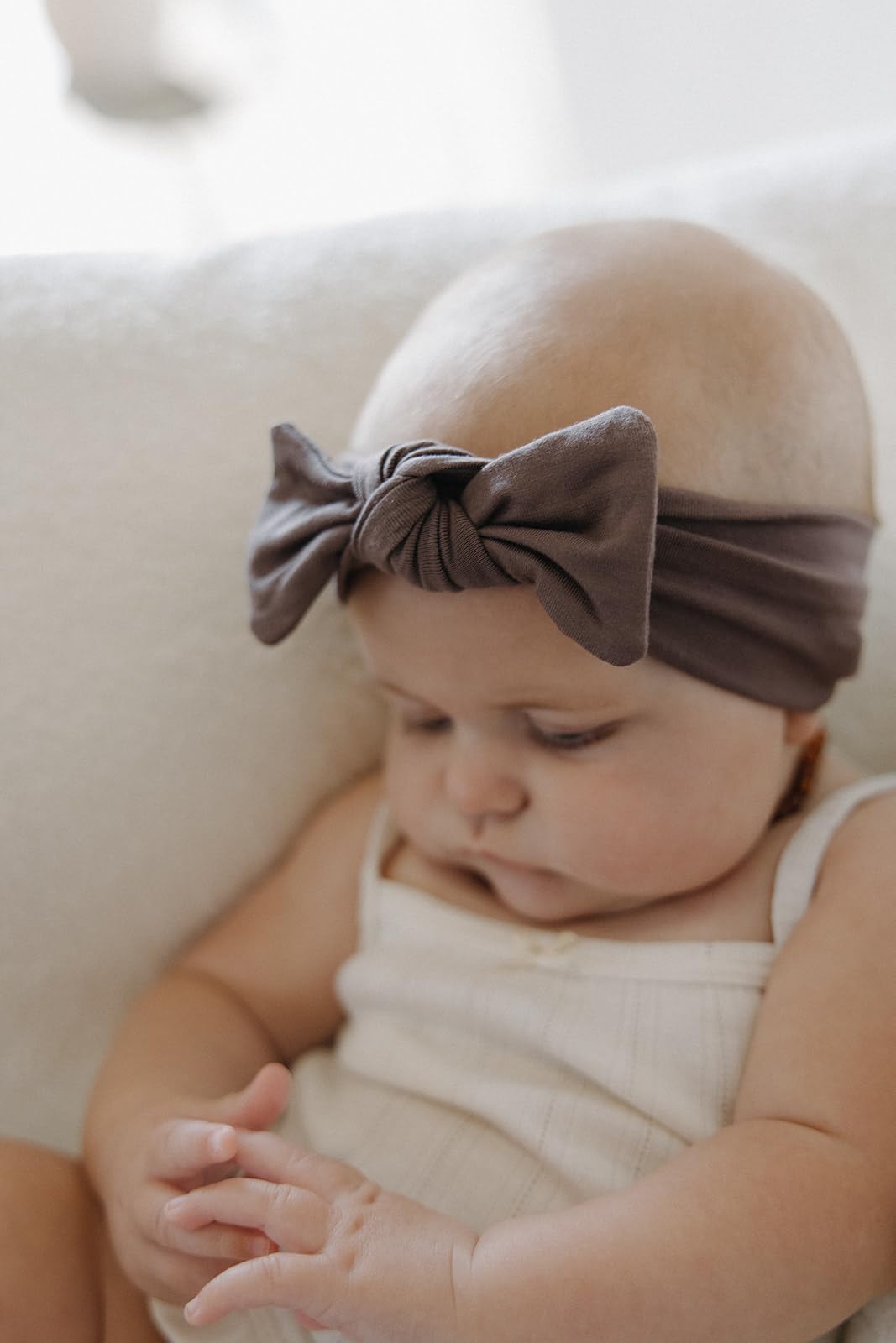 Premium Soft Stretchy Bamboo Headbands for Baby Girls, Newborns & Toddlers - Neutral Brown Baby Bows | Gentle Hair Accessories for Everyday Wear, Photo Shoots & Special Occasions