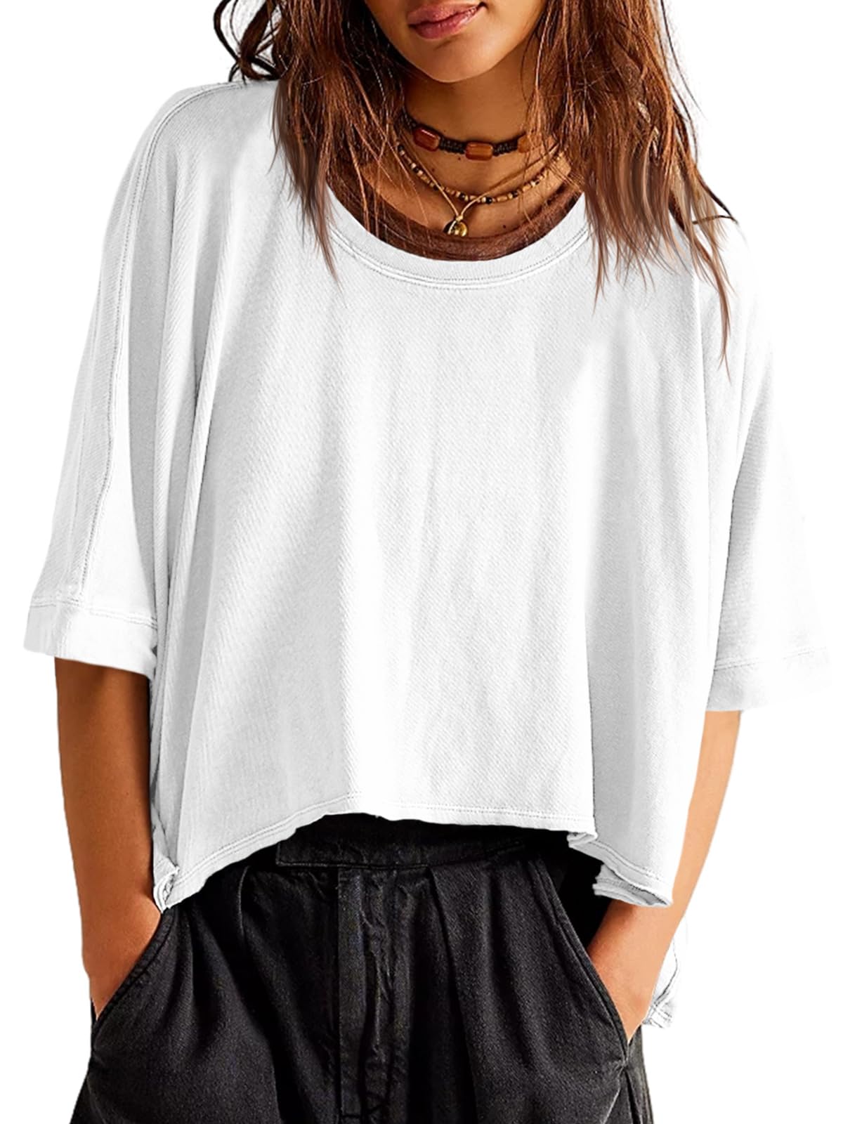 Tankaneo Women's Oversized Cropped T-Shirt - Casual Short Sleeve Loose Fit Tee Top for Summer | Streetwear, Beach Outfits & Lounge Wear