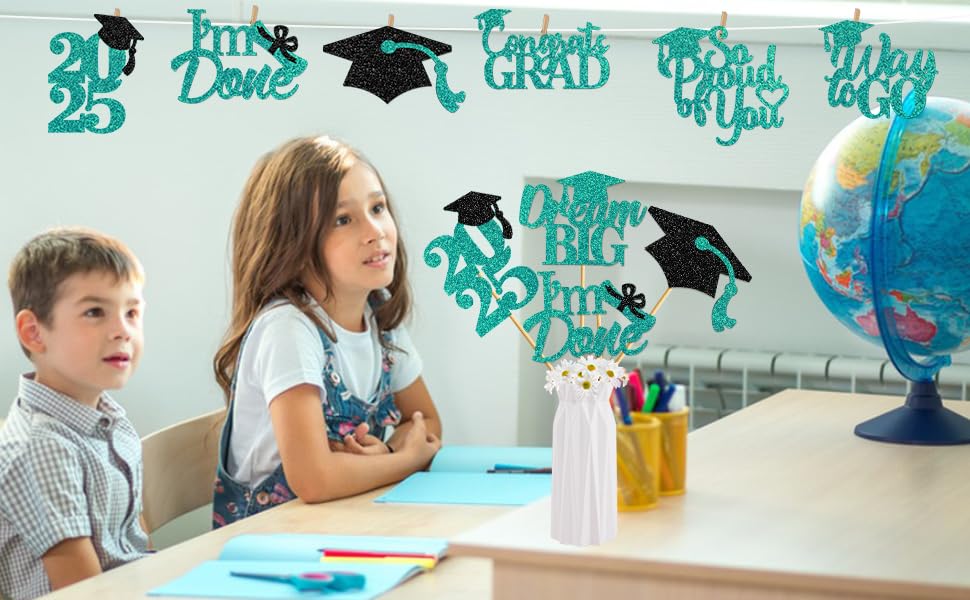 24Pcs Graduation Centerpiece Sticks - Teal Blue 2024 Graduation Party Decorations for Tables, Commencement Ceremony & School Events - Perfect for Graduation Party, Banquet, and Home Decor
