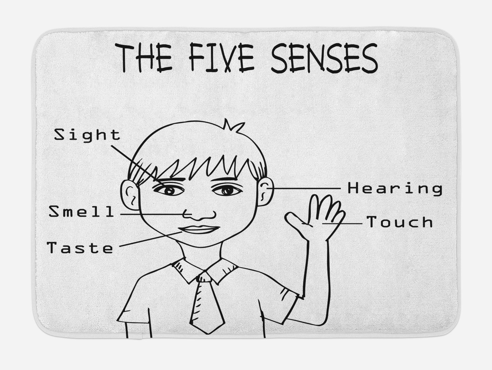 Ambesonne Science Bath Mat - Non-Slip Plush Bathroom Rug with 5 Senses Sketch Design, Monochrome Drawing (30.2