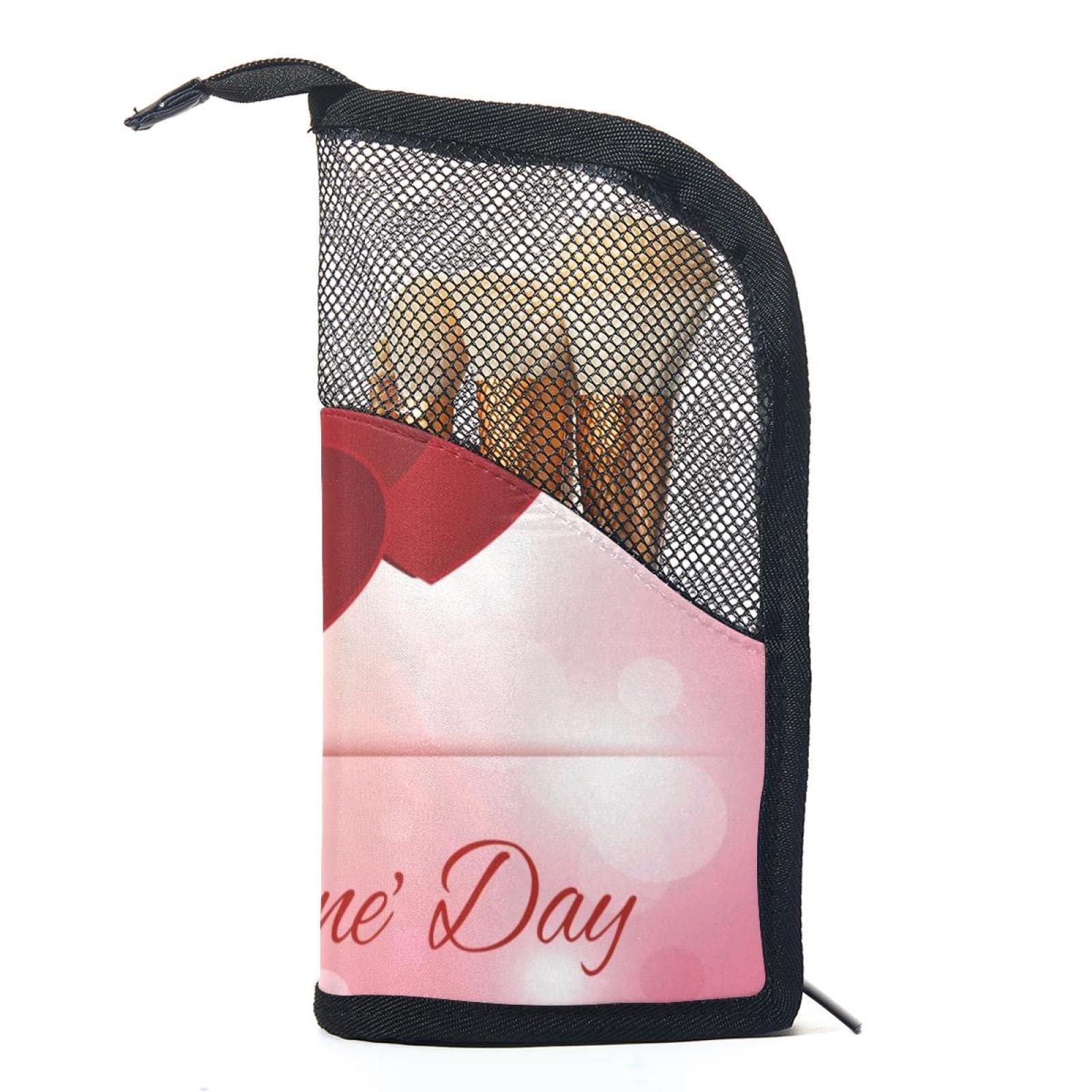 12-Piece Makeup Brush Organizer Bag with Valentine's Day Heart Card - Portable Cosmetic Brush Holder Case for Travel & Home Storage - Perfect Gift for Makeup Lovers & Professionals