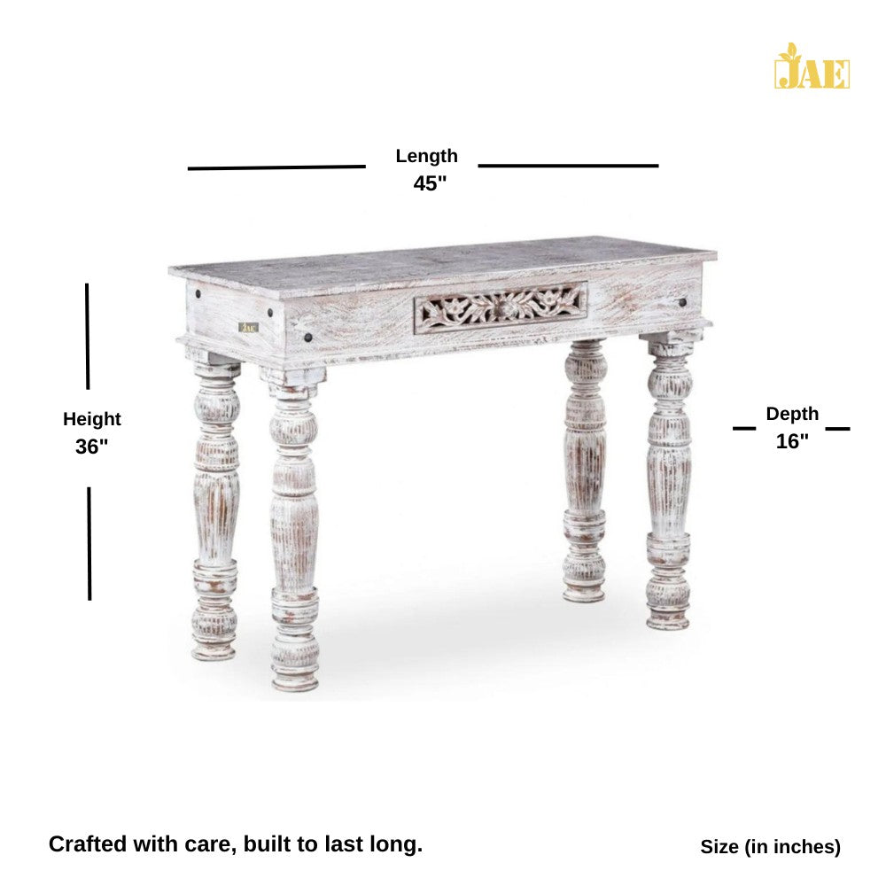 French Provincial Style White Carved Wood Console Table - Elegant Entryway & Living Room Furniture for Home Decor