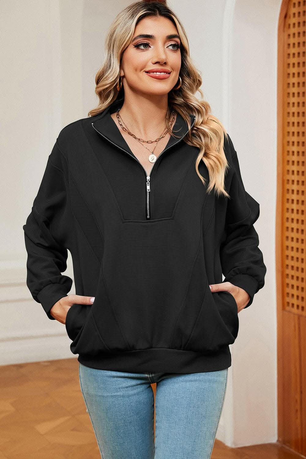 Stylish Women's Half Zip Sweatshirt with Pockets - Cozy Pullover for Casual Outfits, Outdoor Activities & Lounge Wear