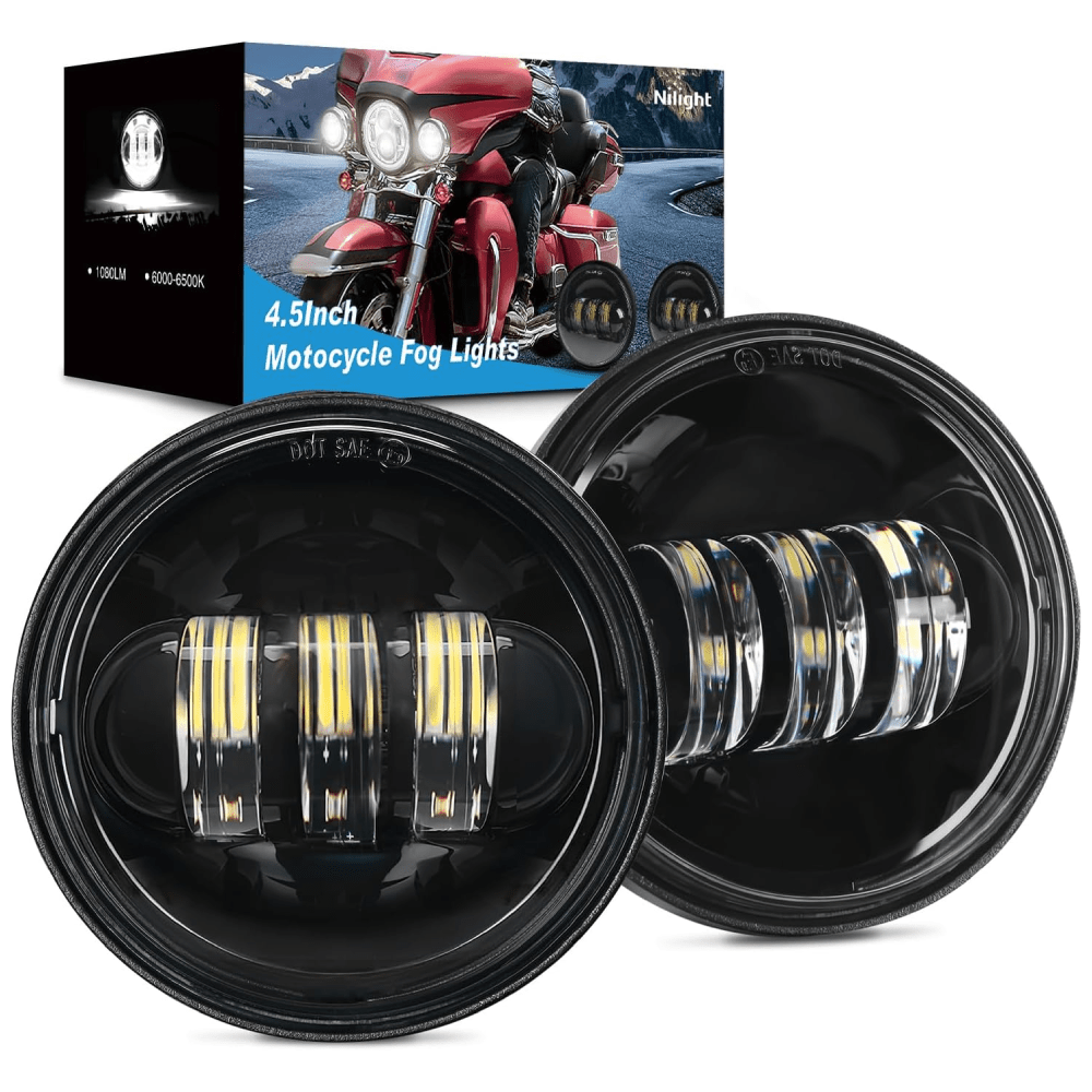 4.5 Inch Black LED Motorcycle Fog Lights - 2 Pack for Enhanced Night Visibility & Off-Road Safety - Perfect for Harley, Cruiser & Adventure Bikes