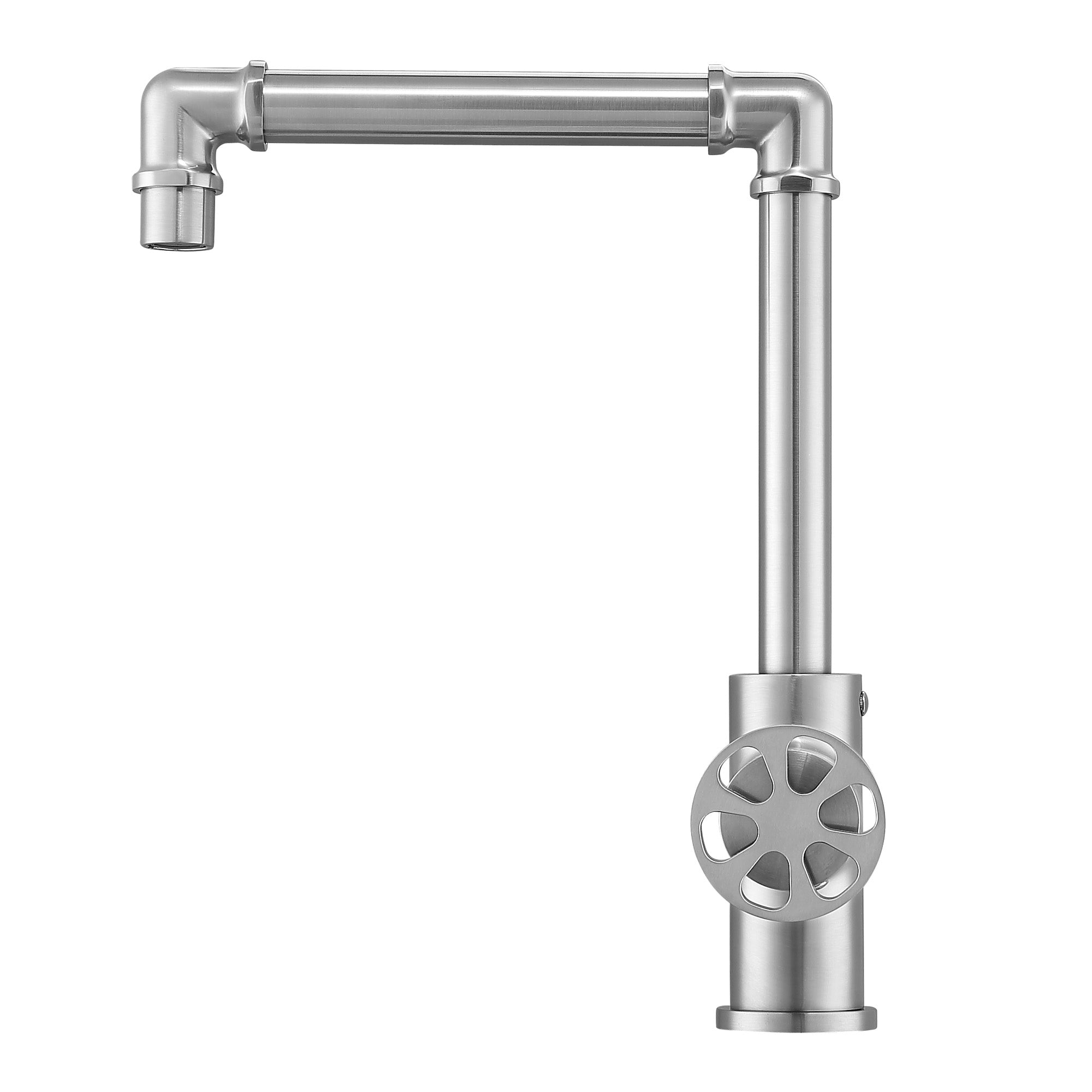 Ancona Urban Round Wheel Handle 1 Hole Bathroom Faucet in Brushed Nickel Finish - Modern Single Handle Bath Sink Faucet for Bathroom Vanity, Powder Room & Guest Bath Installation