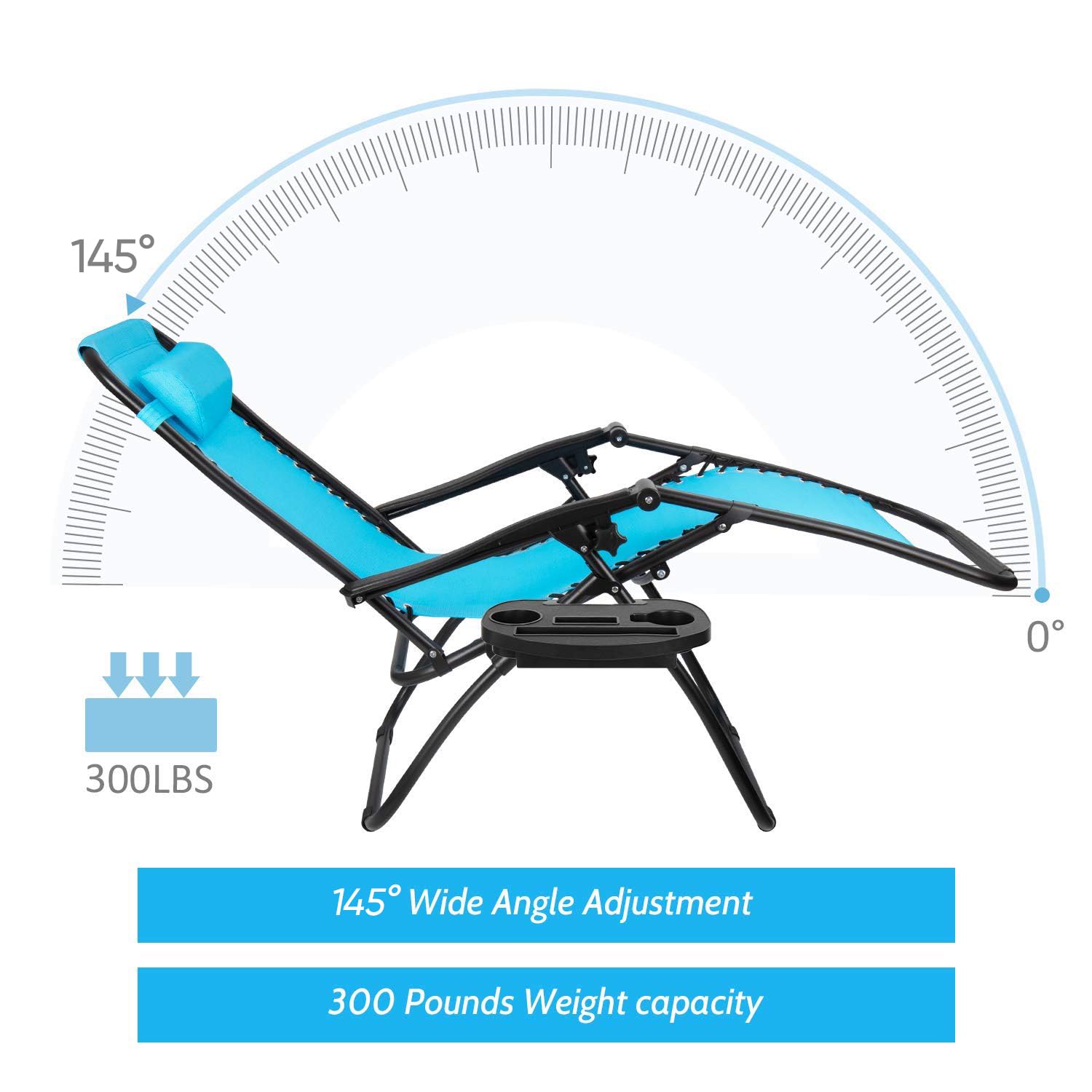 Flamaker Adjustable Zero Gravity Lounge Chair - Outdoor Folding Recliner with Pillow for Pool, Backyard, Camping & Patio - Comfortable Relaxation for Beach, Garden & Deck (Blue)