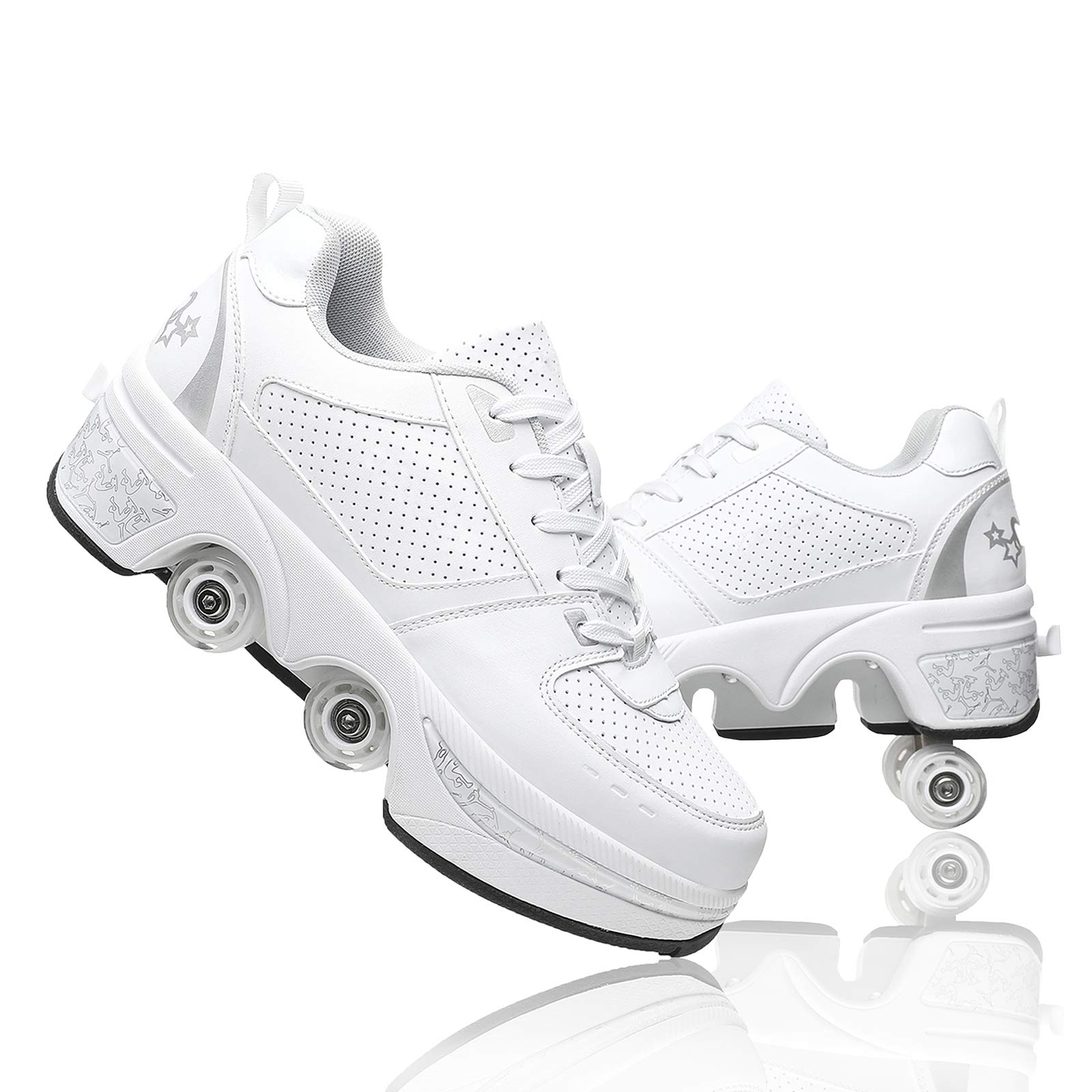 Best Outdoor Quad Roller Skates for Women & Men - 4-Wheel Double Line Skates - Durable Leather Shoes for Adults & Youth - Perfect for Park, Rink & Street Skating