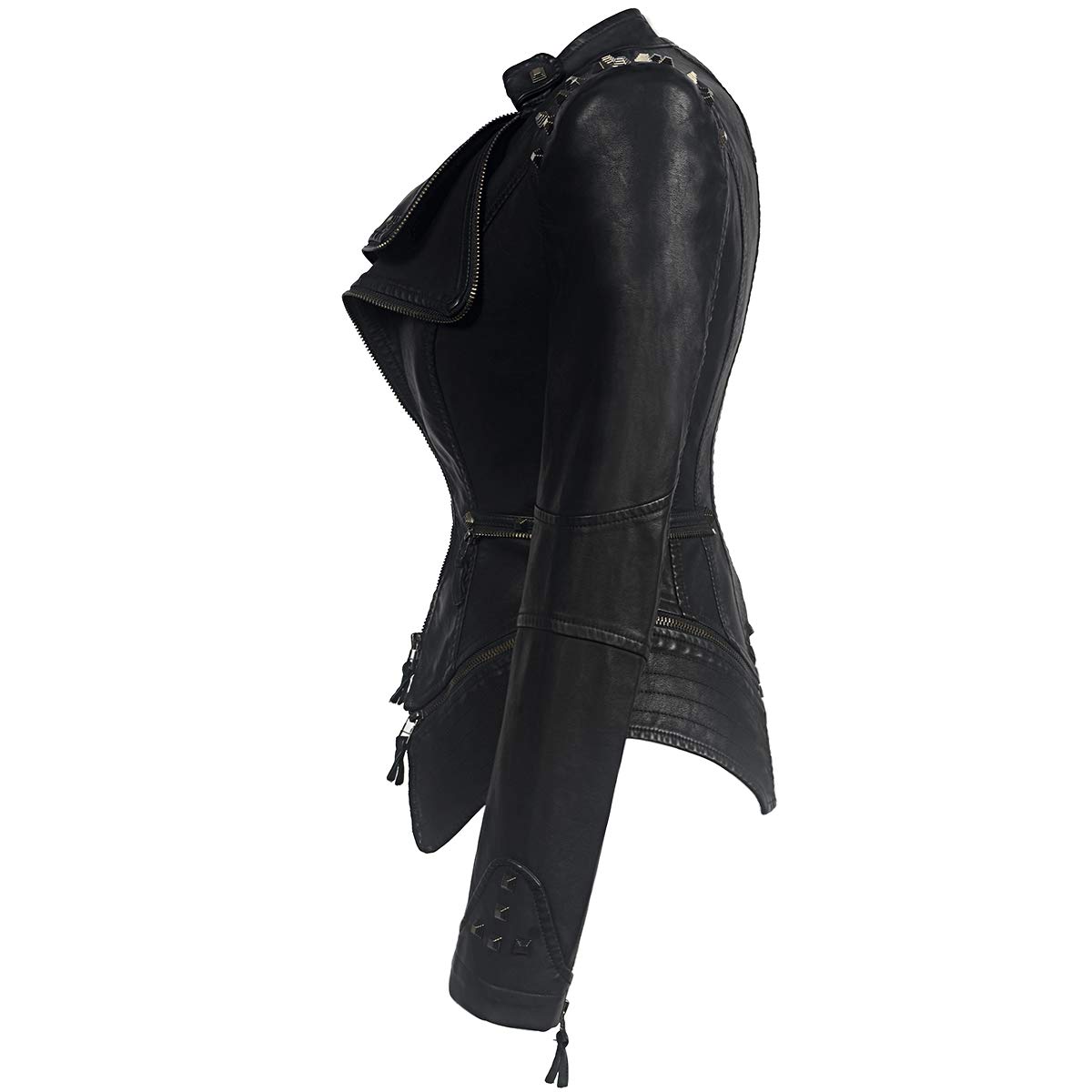 ZJX Women's Classic Rivet Zipper Dovetail Leather Jacket - Motorcycle Biker Jacket for Casual & Stylish Outfits (M, Black) - Perfect for Riding, Night Out & Everyday Fashion