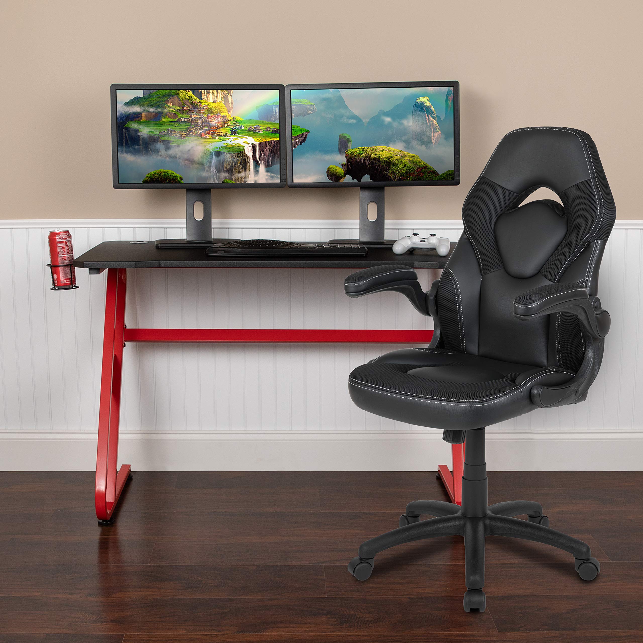 Premium Gaming Bundle - Red LED Gaming Desk with Cup Holder & Headphone Hook + Ergonomic Black Gaming Chair for PC Setup | Perfect for Esports, Streaming & Home Office