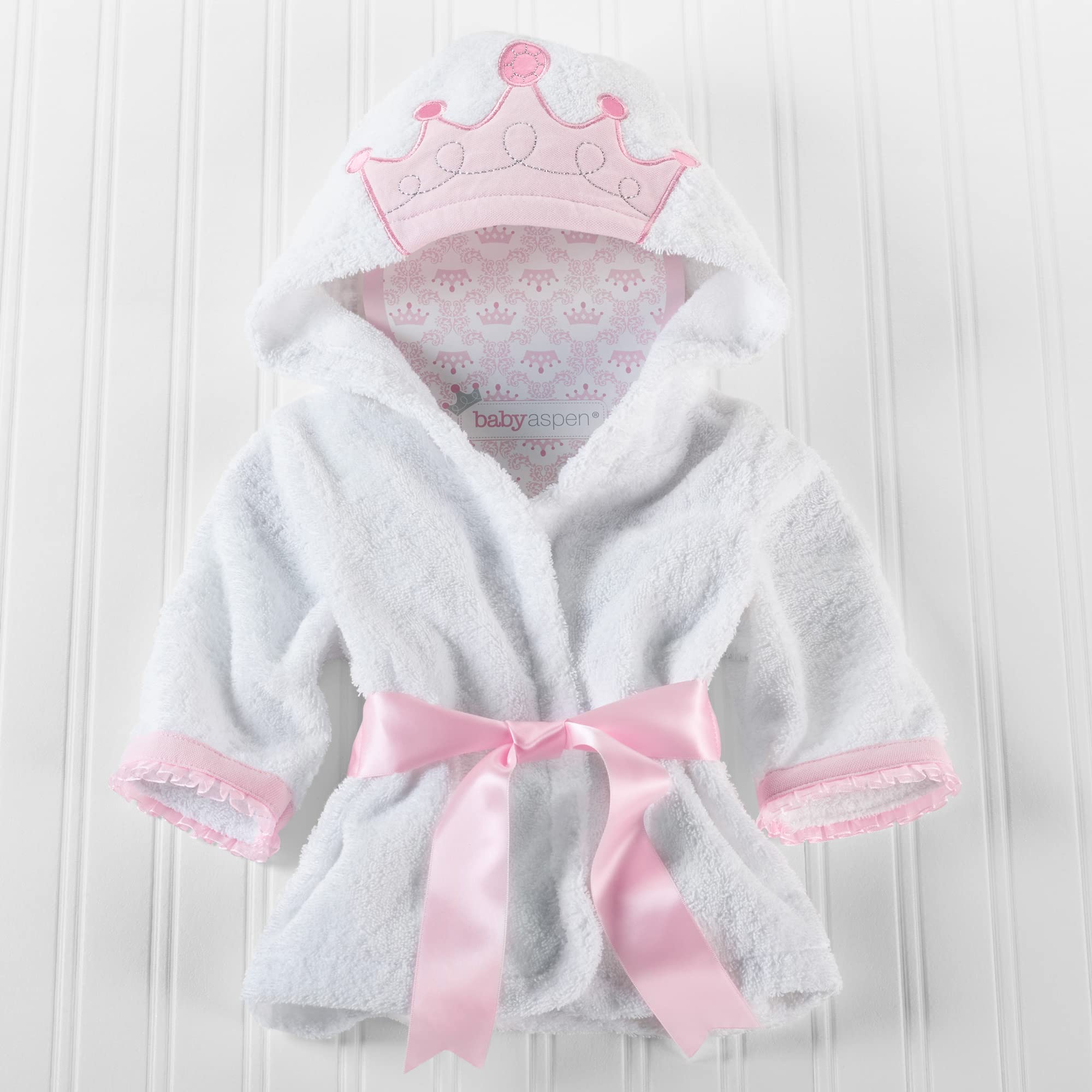 Baby Aspen Little Princess Hooded Tower Robe for Newborns 0-9 Months | Soft Baby Bath Towel & Spa Robe | Perfect for Bath Time, Swimming & Photo Shoots