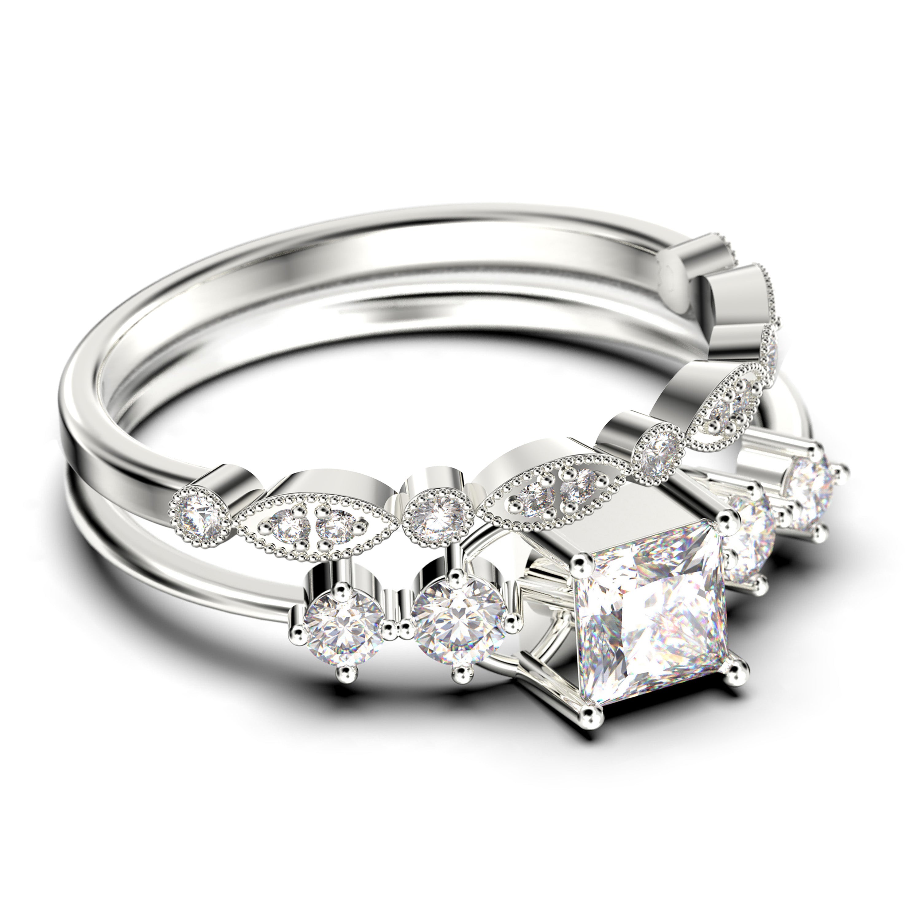 1.25 Carat Princess Cut Moissanite Engagement Ring & Wedding Band Set in 925 Sterling Silver with 18K Gold Plating - Minimalist Anniversary Ring for Women, Bridal Jewelry Gift for Her | Perfect for Proposals, Weddings & Special Occasions