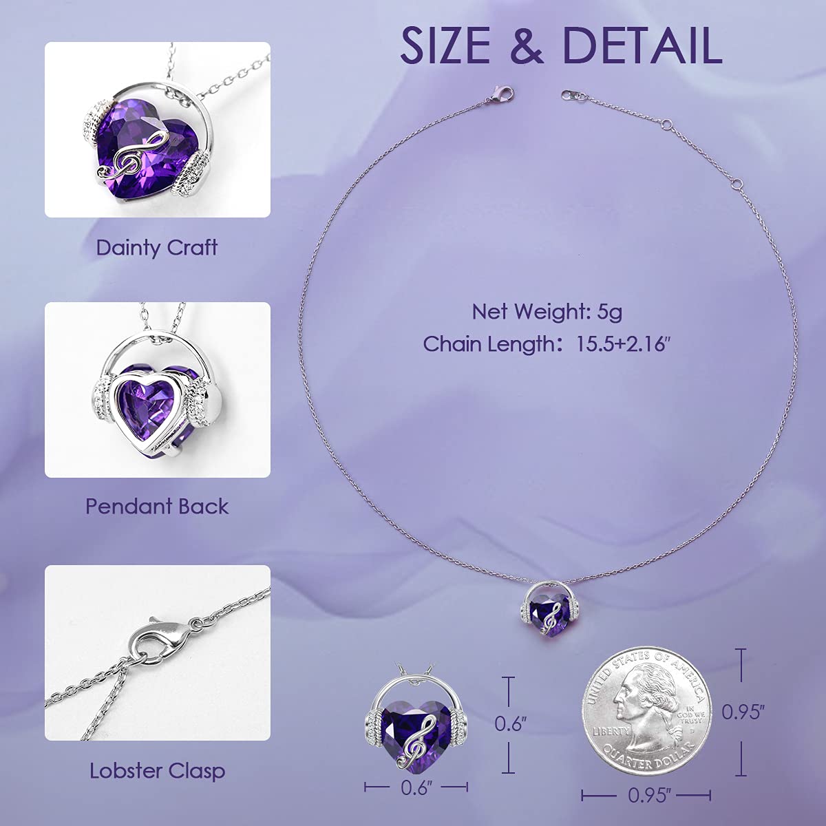 Music Note Necklace for Women - Heart Pendant with Birthstone Crystal Jewelry | Elegant Gift for Mom, Wife, Girlfriend | Perfect for Christmas, Valentine's Day, Anniversary & Birthday | Great for Concerts, Date Nights & Special Occasions