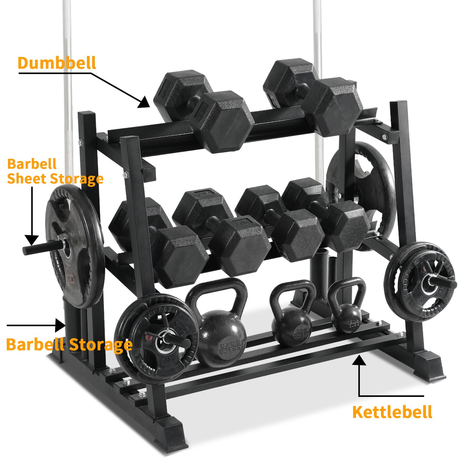 Dumbbell Rack Stand - Heavy Duty 1100LBS Capacity Home Gym Storage for Dumbbells, Kettlebells & Weight Plates | Space-Saving Workout Equipment for Garage, Basement & Home Fitness Rooms