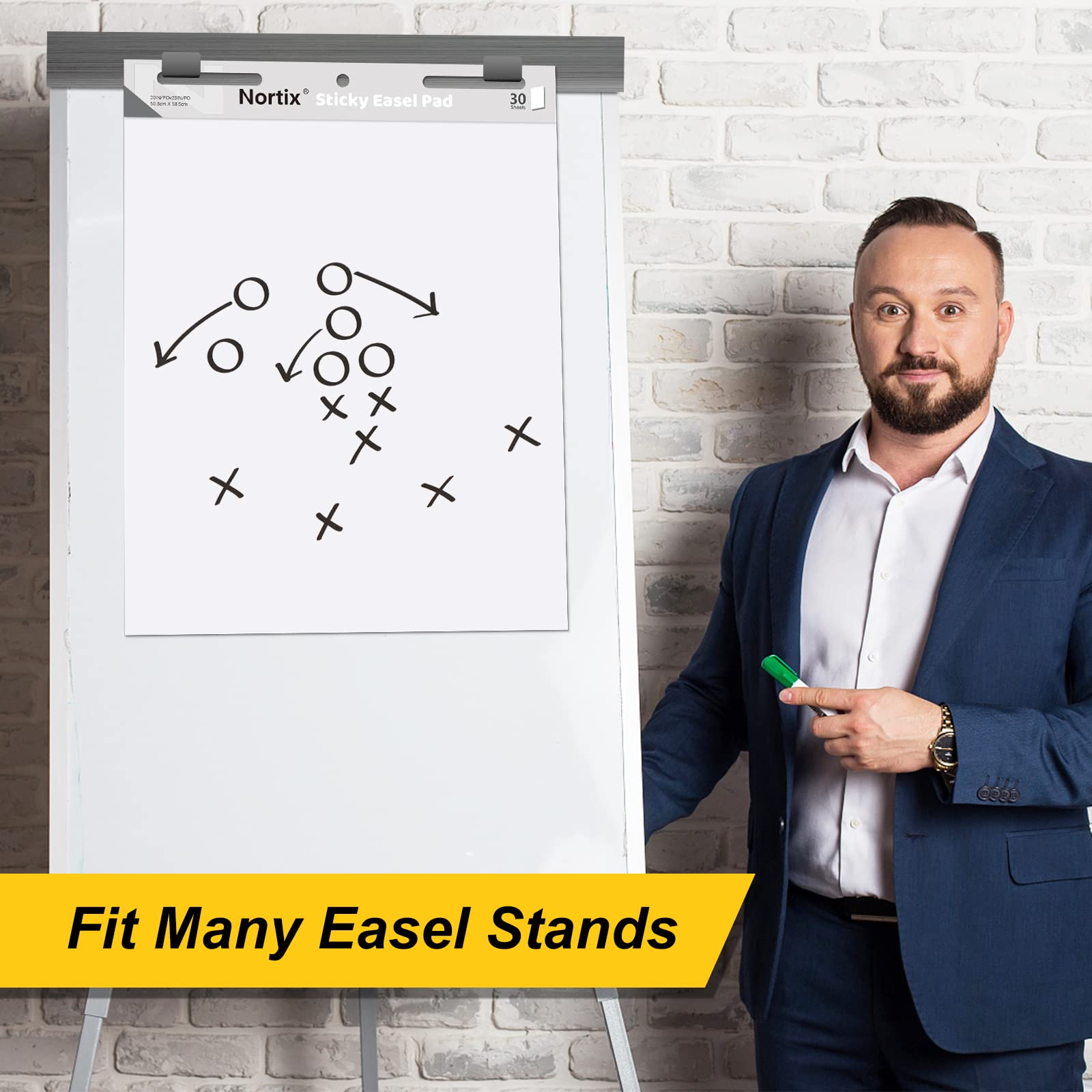 Nortix Self-Stick Easel Pad - 20''x23'' Sticky Anchor Chart Paper for Teachers, 30 Sheets/Pad, 8 Pads - Strong Adhesive & Bleed-Resistant Whiteboard Paper - Perfect for Classroom Presentations, Office Meetings & Brainstorming Sessions