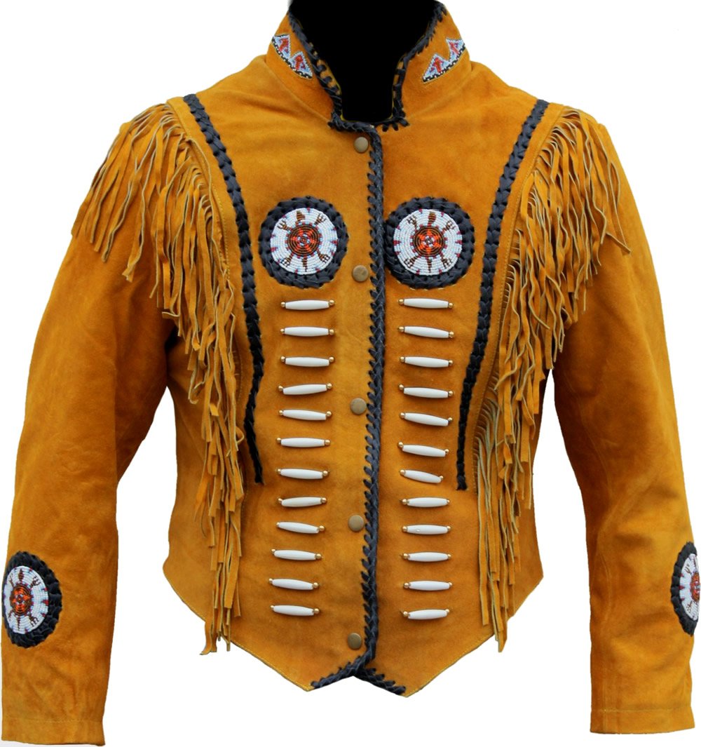 Classyak Women's Western Suede Leather Jacket with Beads, Fringes & Bones - Stylish Cowgirl Jacket for Country Music Festivals & Rodeo Events