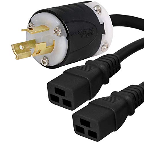 NEMA L6-15P to 2X C19 Y Splitter Cord - 15A/250V Power Cable for Data Centers & Servers