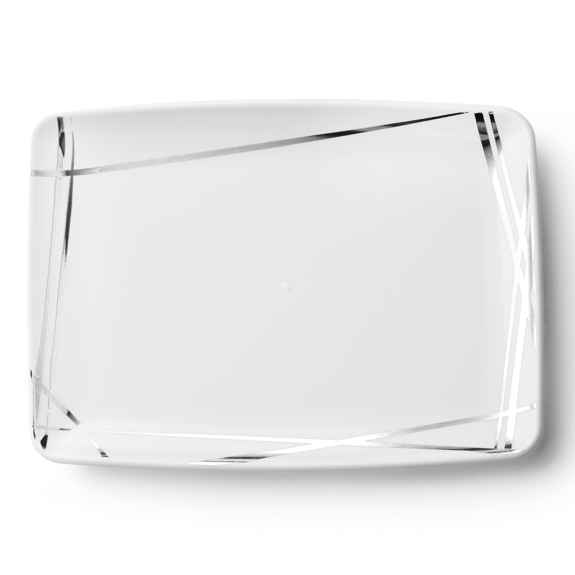 2 Pack White and Silver Rectangle Serving Platters - Elegant Twist Design for Party, Wedding, and Holiday Entertaining