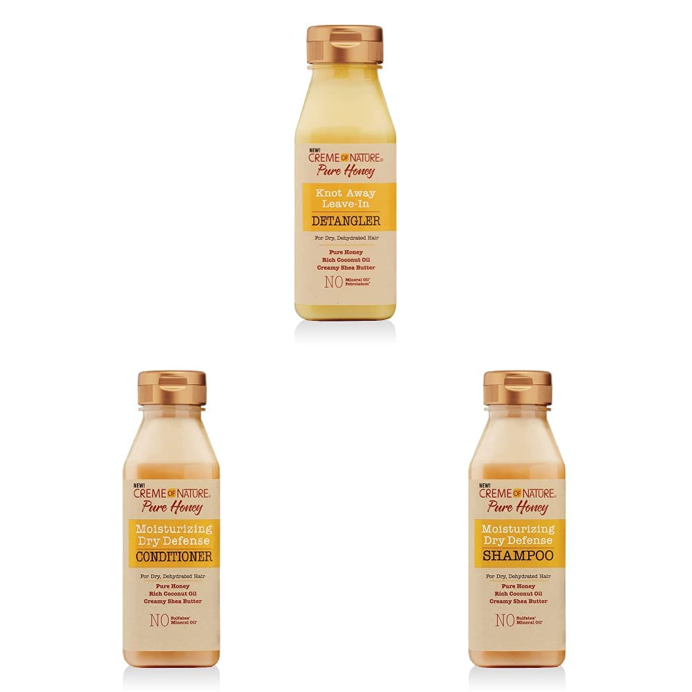 Creme of Nature Knot Away Leave-In Detangler with Pure Honey, Coconut Oil & Shea Butter - Repairing Conditioner & Shampoo for Damaged Hair - Dry Defense Hair Care for Curly, Coily & Natural Hair - Perfect for Daily Hydration & Frizz Control