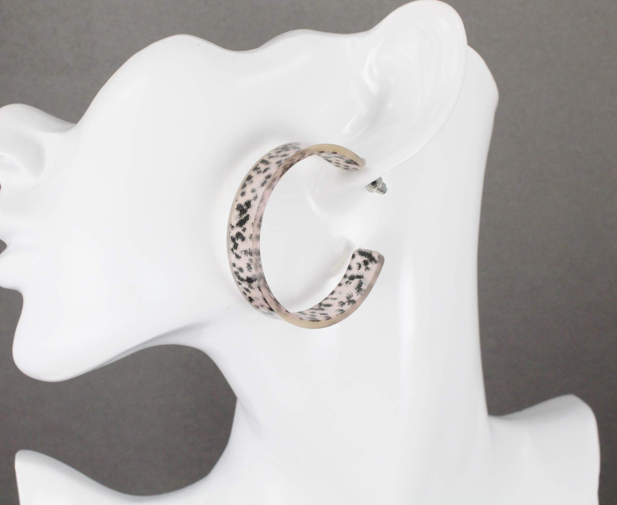 Beige & Black Snake Python Print Hoop Earrings – 1.75 Inch Wide Plastic Hoops with Exotic Lizard Design | Perfect for Boho, Festival, and Statement Jewelry Looks