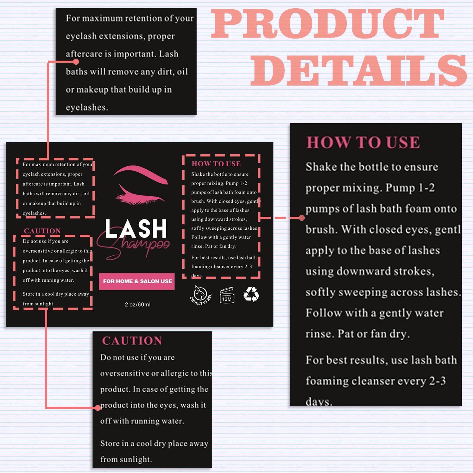 50PCS Eyelash Extension Shampoo Labels - Waterproof Stickers for Foam Pump Bottles, Personalized Lash Bath Wash Stickers (Style A) - Perfect for Salon Professionals & DIY Lash Care at Home