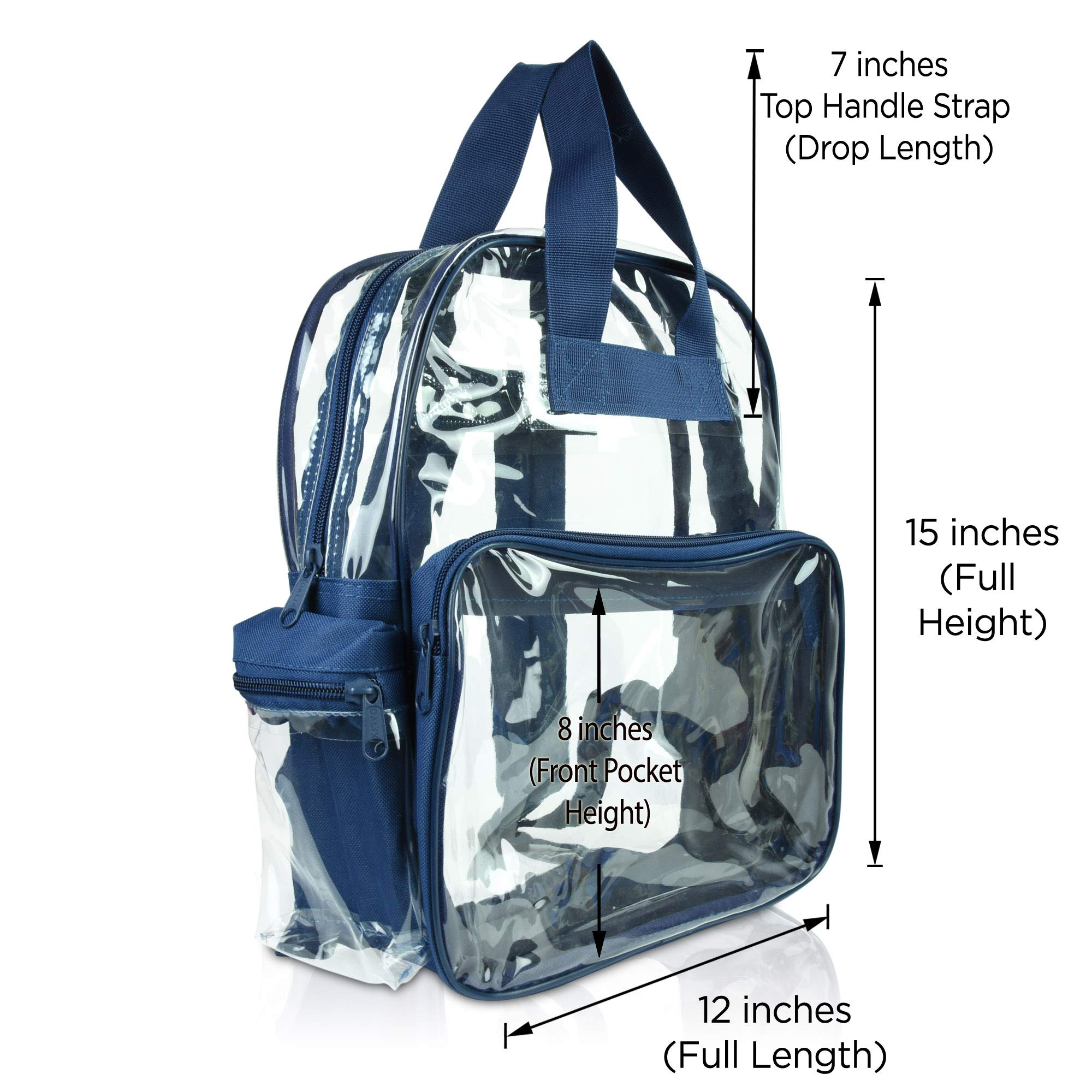 DALIX Small Clear Backpack Bag in Navy Blue - Lightweight Transparent School Backpack for Students, Travel & Stadium Security Events